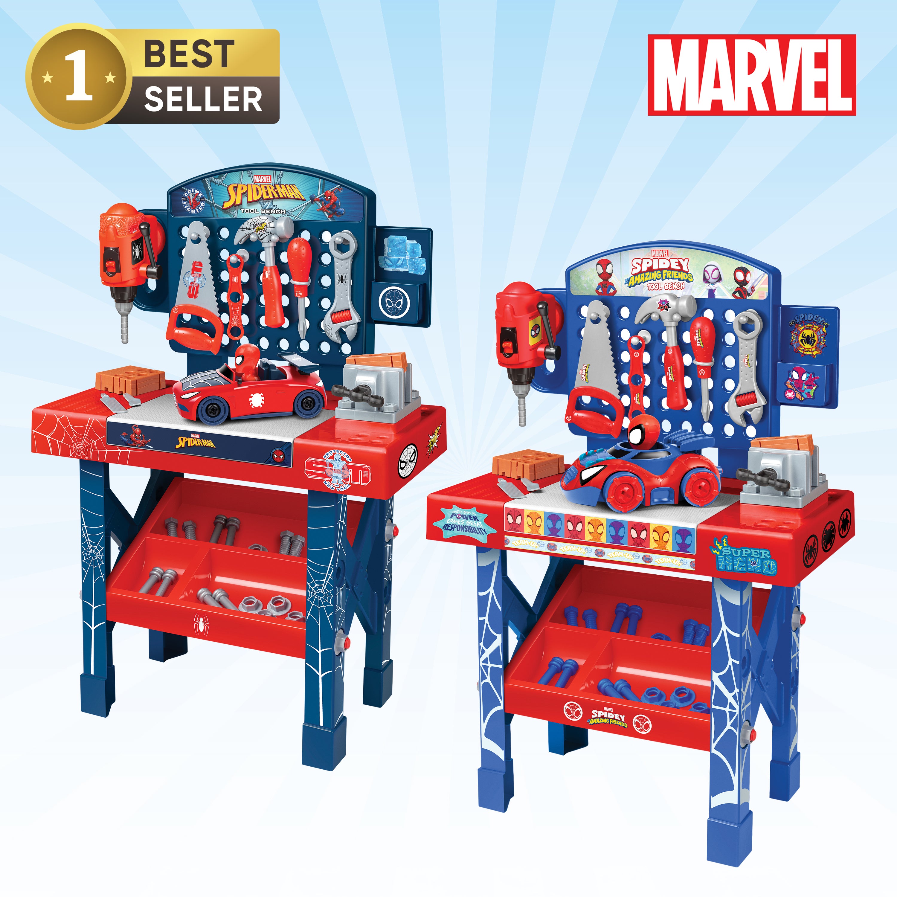 Banco de herramientas de Spider-Man con coche desmontable (84 piezas)