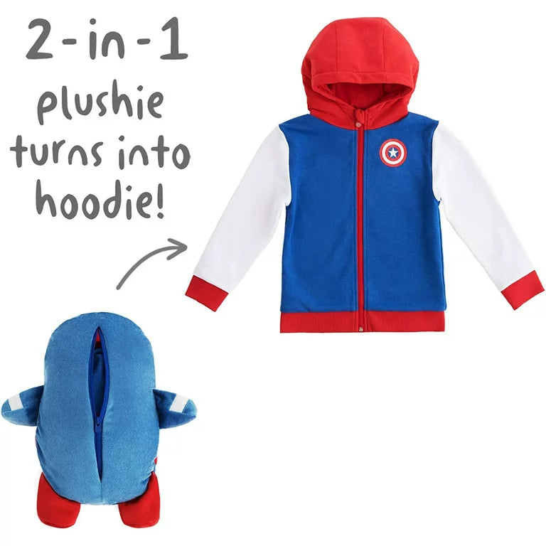 Sudadera con capucha transformable 2 en 1 y peluche suave Cubcoats Capitán América, azul