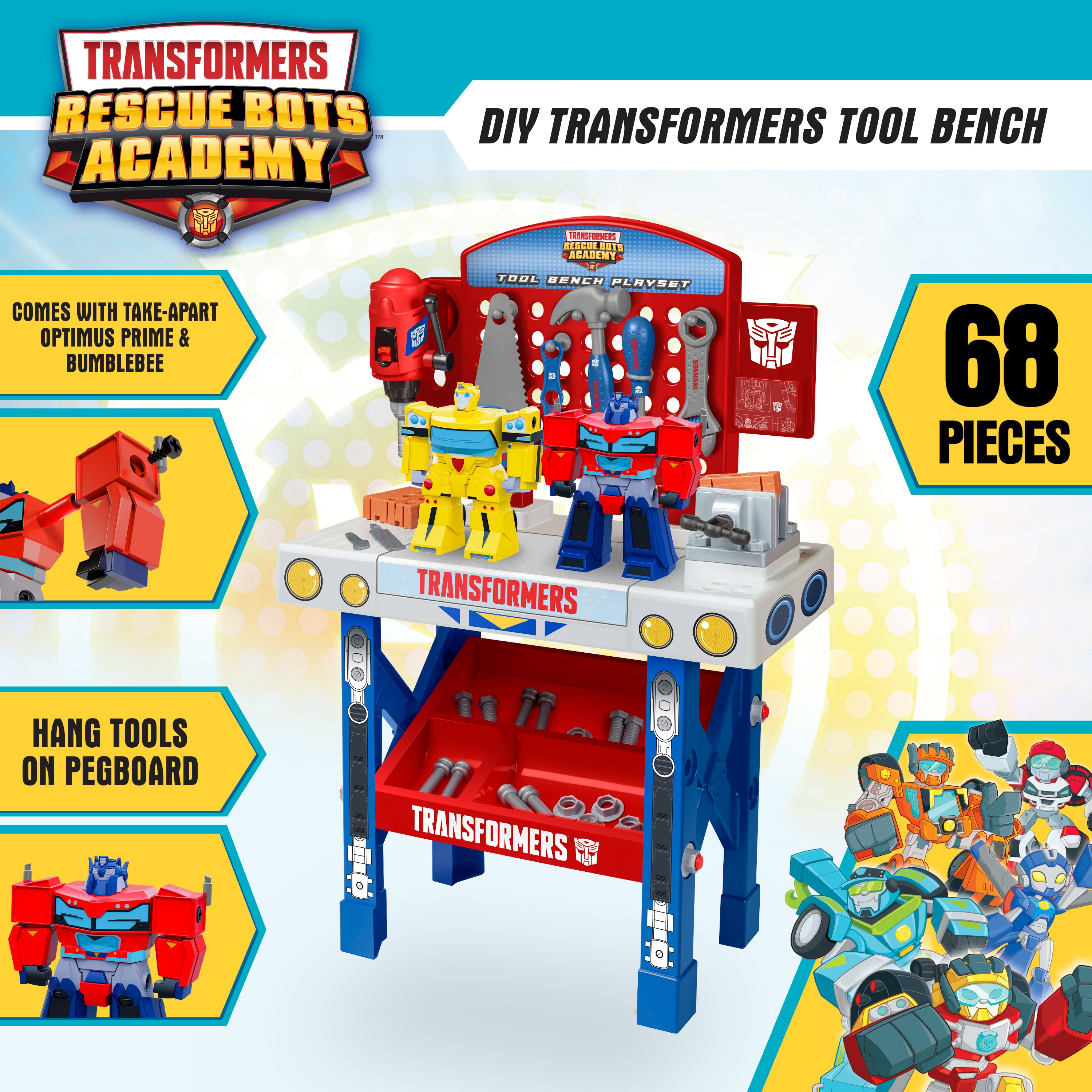 Transformers Rescue Bots Academy Tool Bench Playset with Take Apart Robots (68 Pieces)