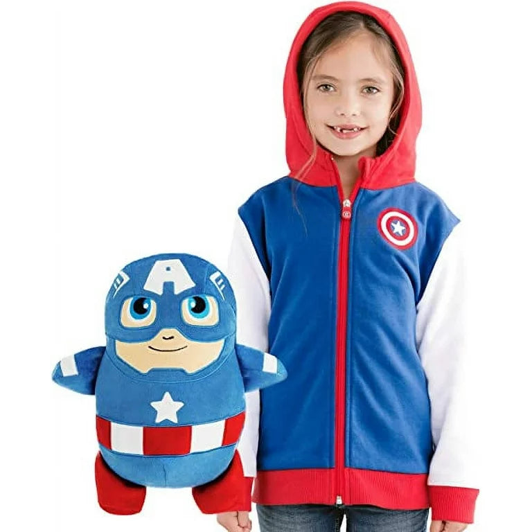 Sudadera con capucha transformable 2 en 1 y peluche suave Cubcoats Capitán América, azul