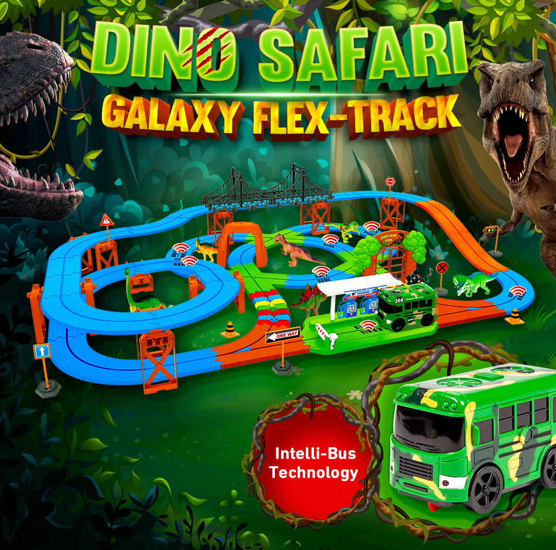 Pista flexible Intelli Bus Dino Safari Galaxy (115 piezas)