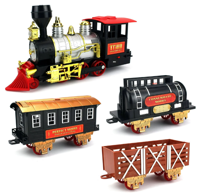 Tren eléctrico clásico de 20 piezas con luces, sonido y cortina de humo