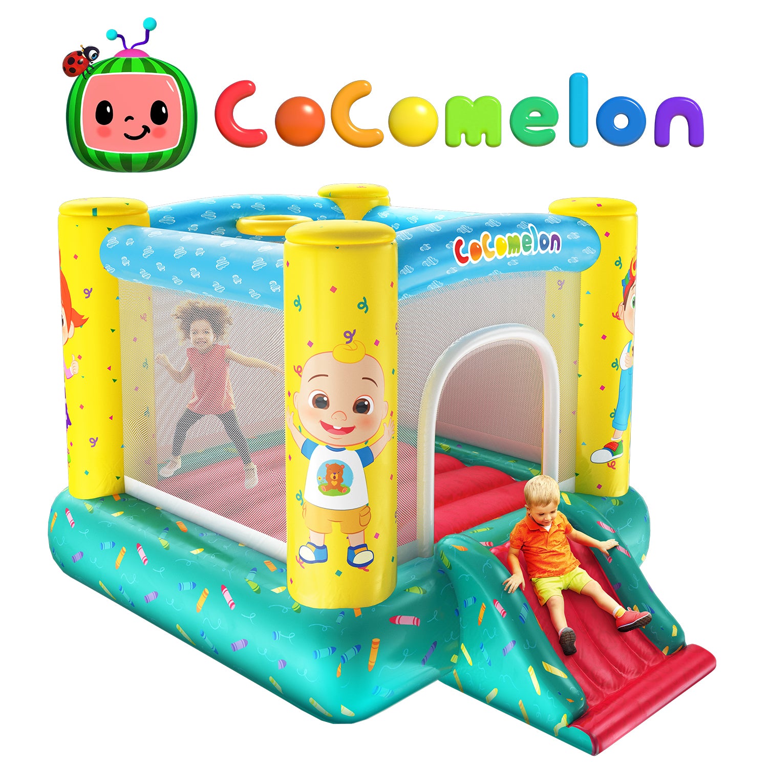 Inflable Cocomelon Jump N' Slide (incluye bomba de aire eléctrica)