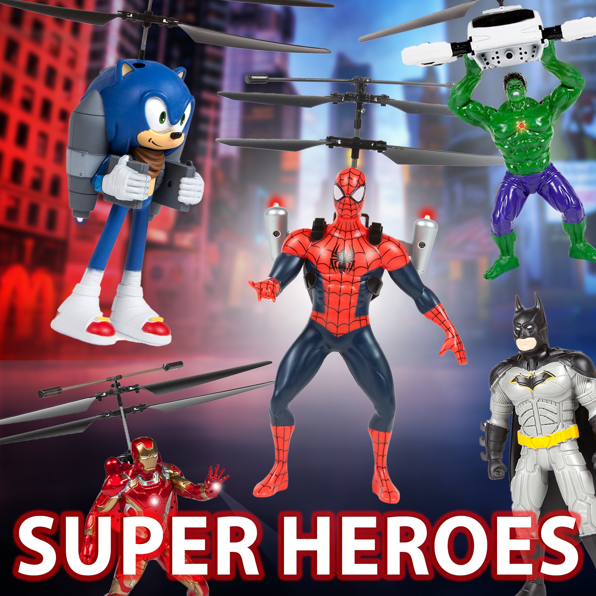 Figuras voladoras de superhéroes