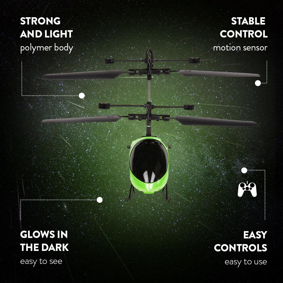 Helicóptero de control remoto infrarrojo que brilla en la oscuridad Hornet