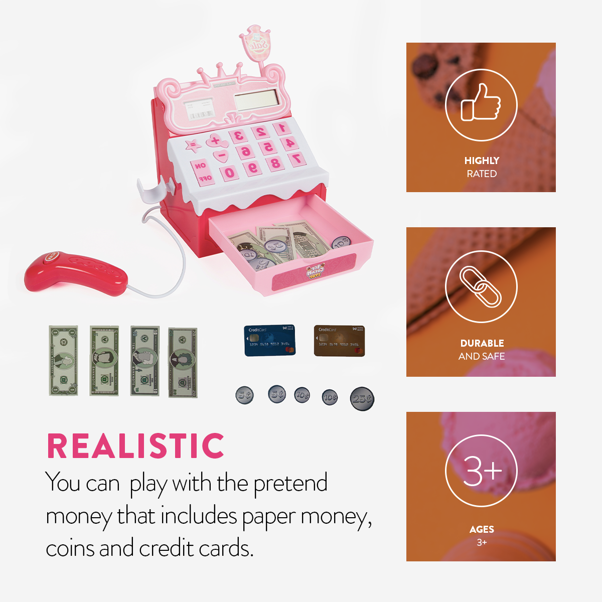 Juego de heladería con caja registradora