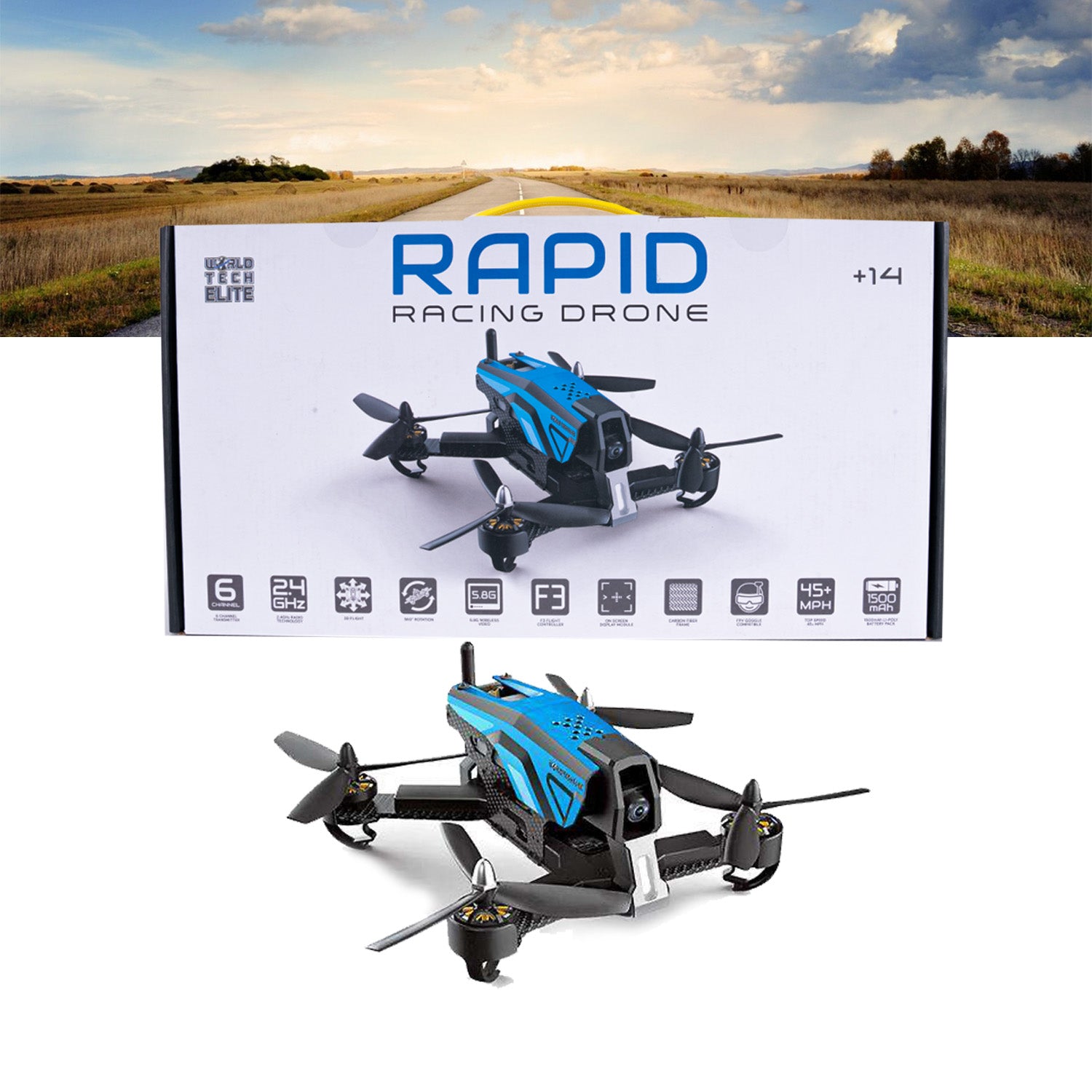 Dron de carreras World Tech Elite Rapid con cámara de 6 canales y 2,4 GHz B