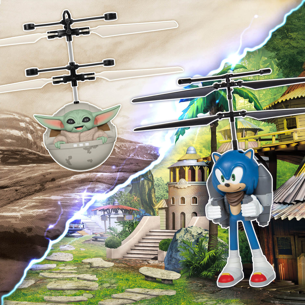 Figura voladora de Sonic y paquete de cabeza grande de Baby Yoda