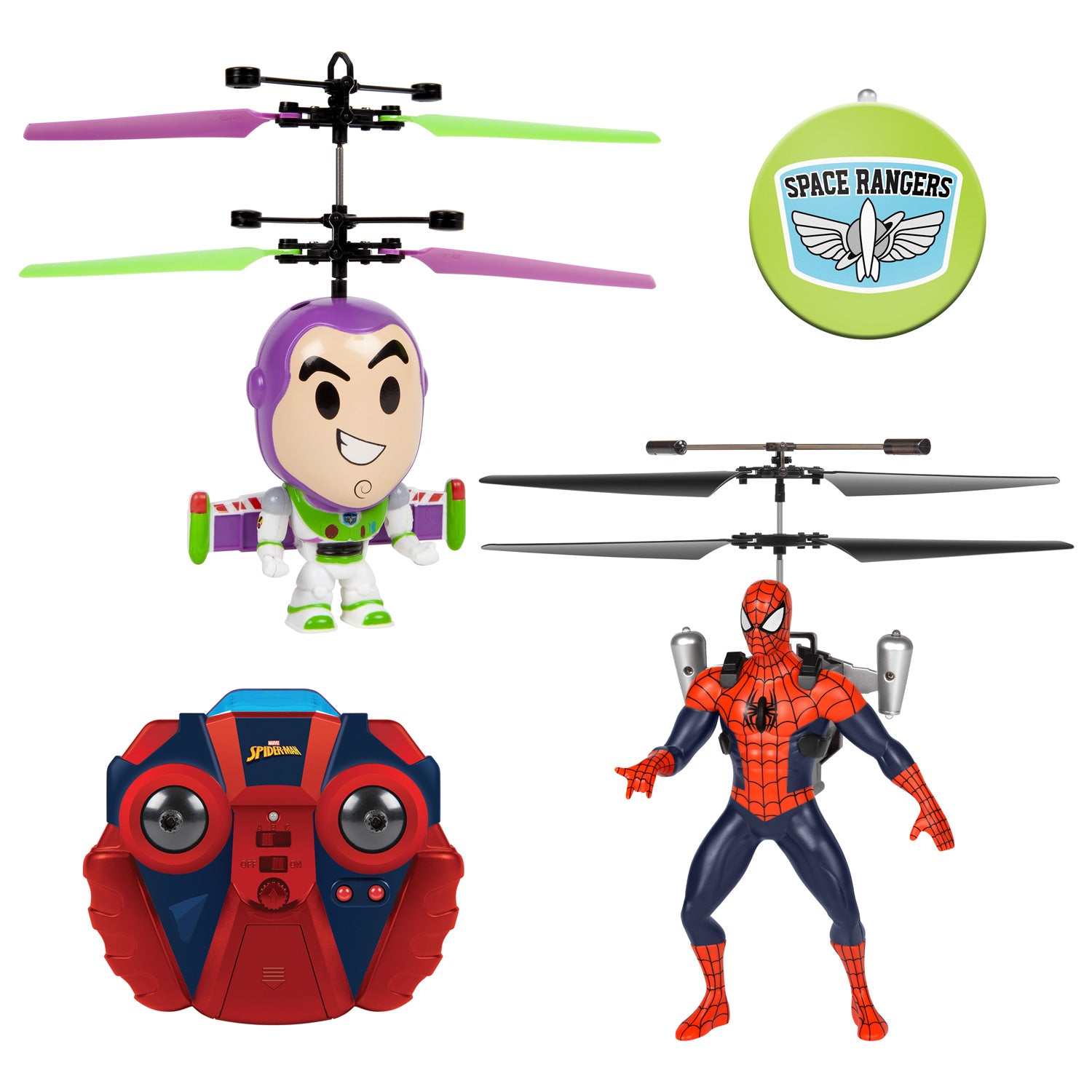 Paquete de figura voladora de Buzz Lightyear con cabeza grande y Spider-Man