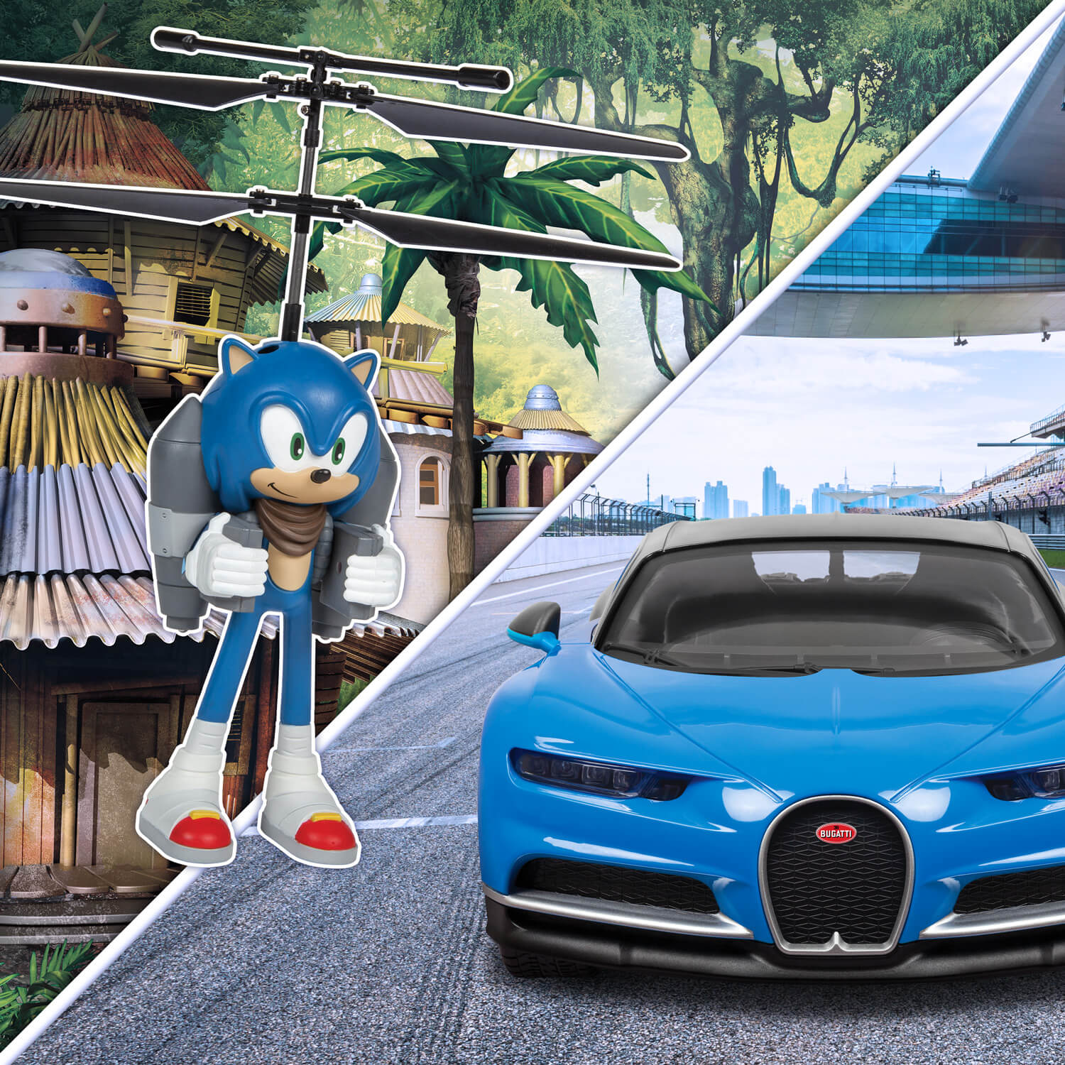 Figura voladora RC de Sonic y paquete Bugatti Chiron
