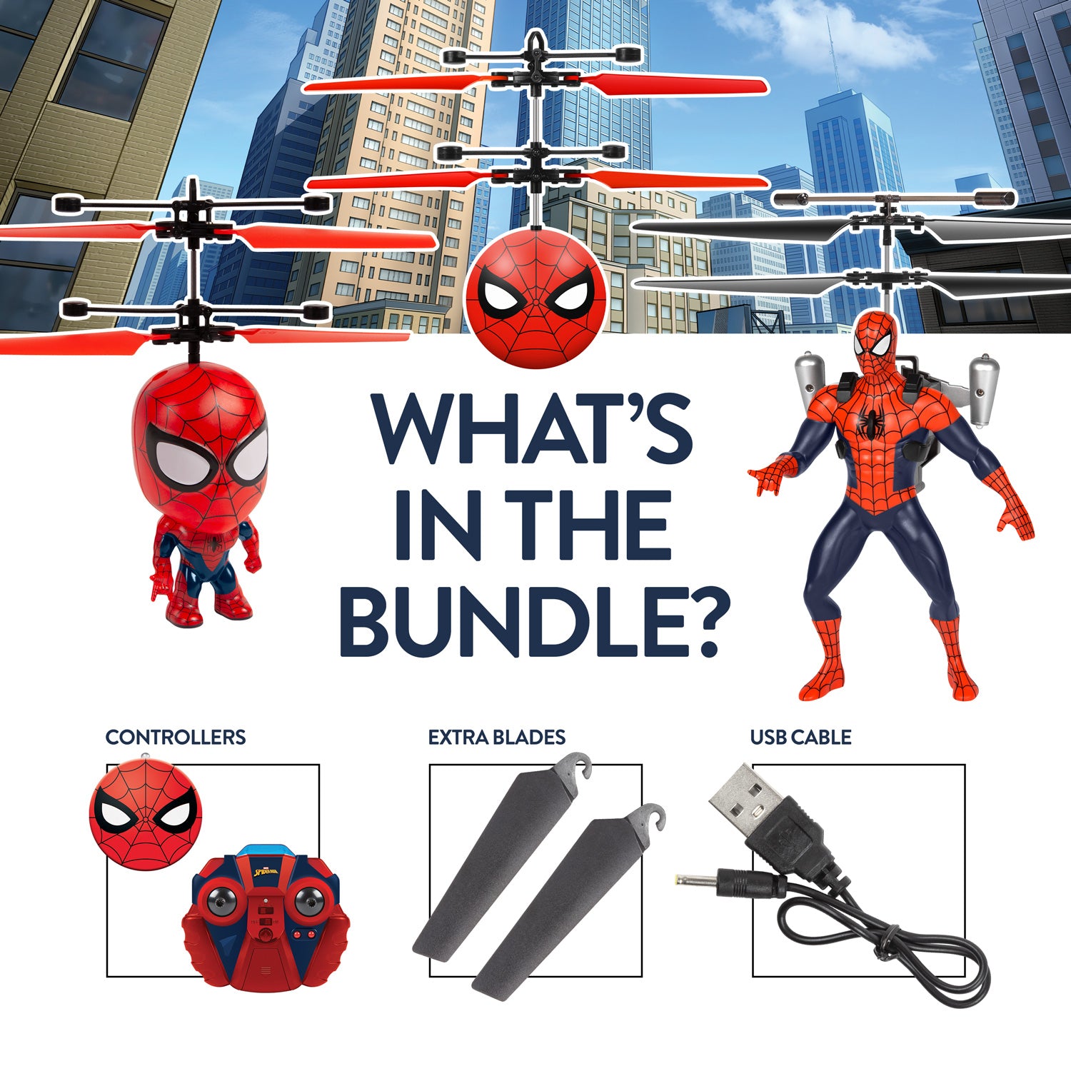 Figura voladora de Spider-Man, cabeza grande y paquete de heliball