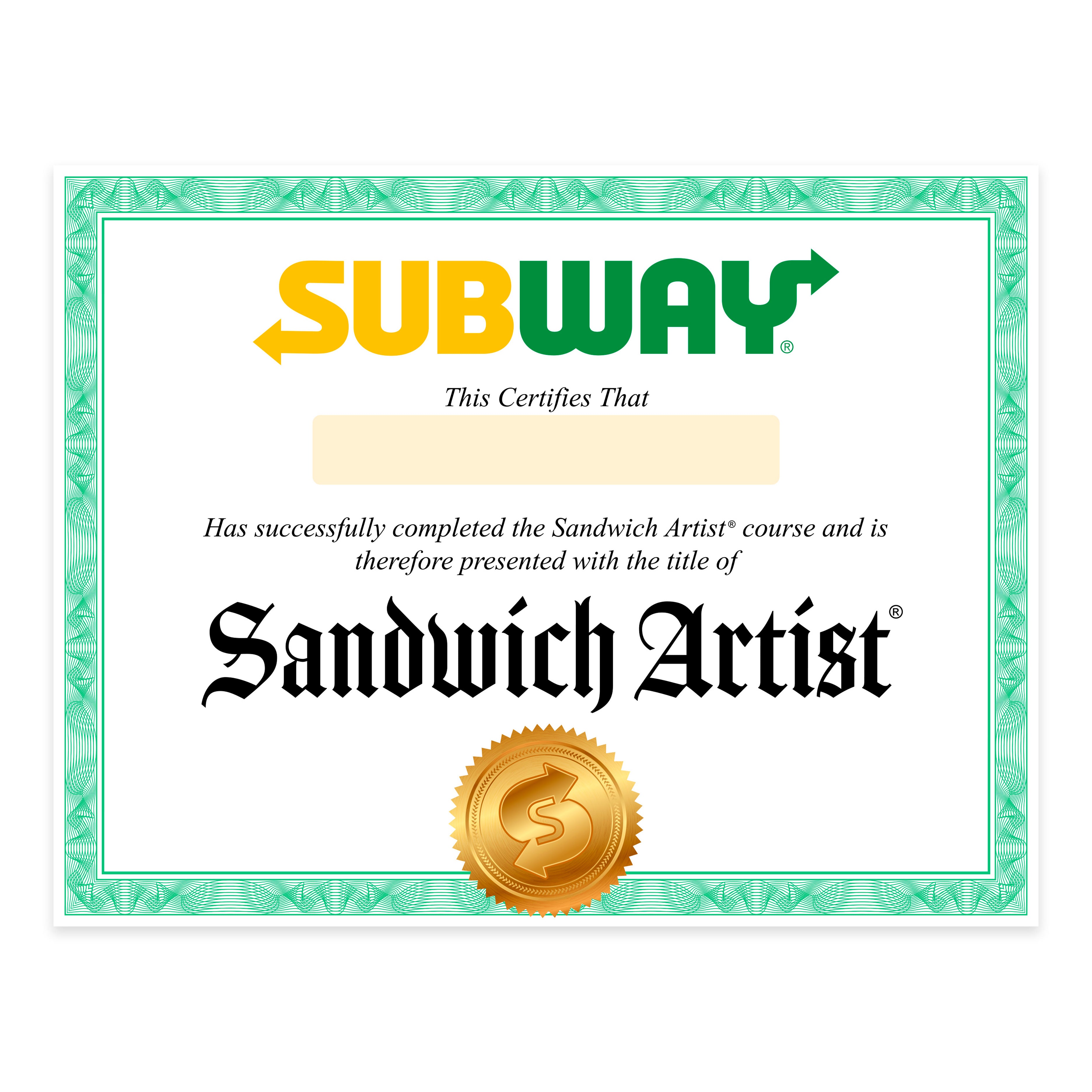 Juego de 53 piezas de Subway Sandwich Artist
