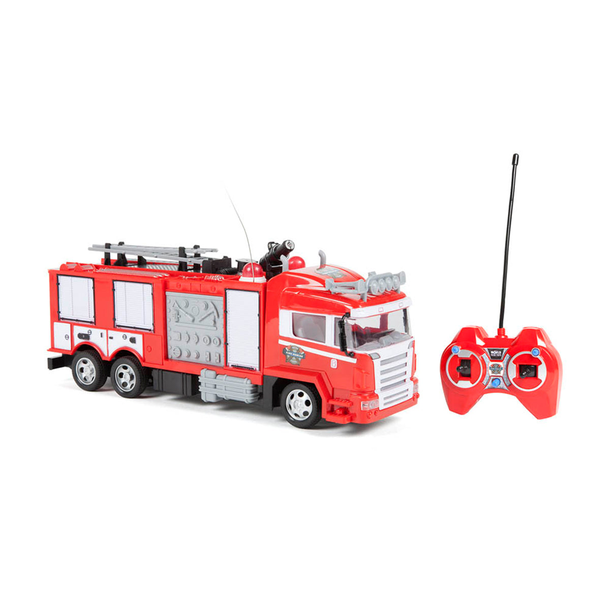 Camión de bomberos a control remoto con luces y dispara agua