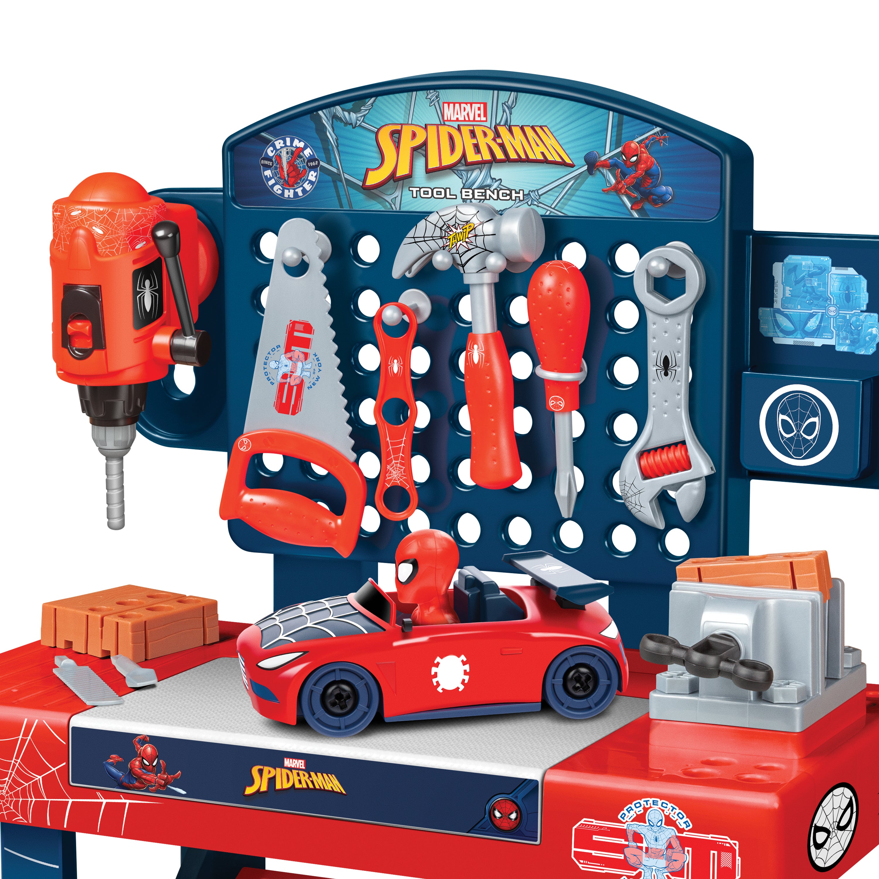 Spider-Man & Spidey Tool Bench Playsets with Take Apart Car (55 Pieces)