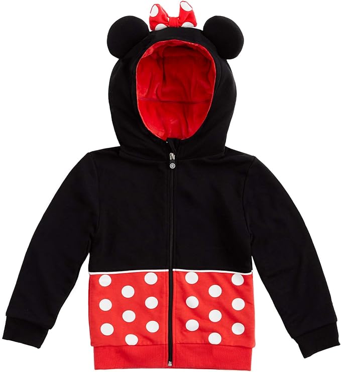 Sudadera con capucha y peluche suave 2 en 1 de Minnie Mouse de Cubcoats, color rojo y negro 