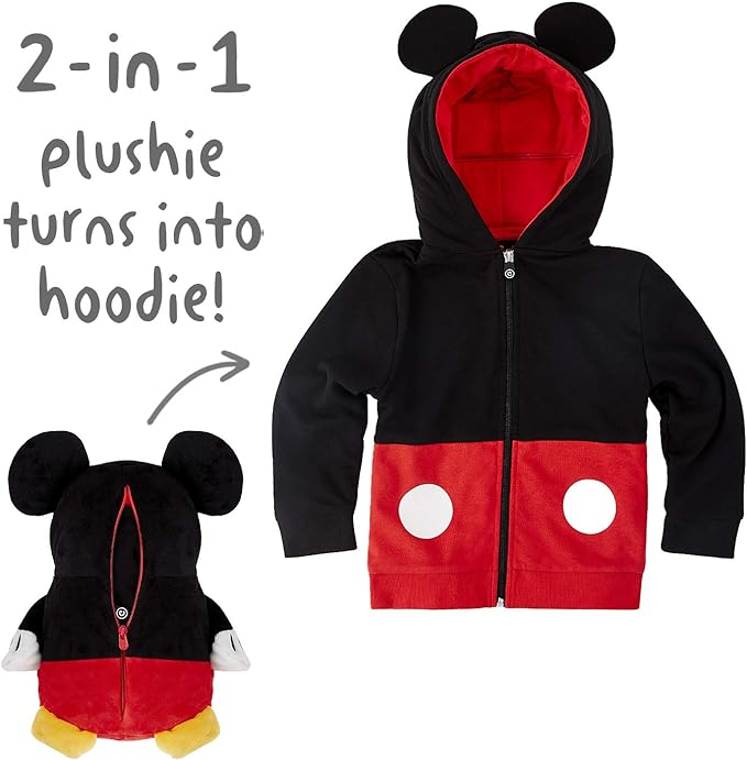 Sudadera con capucha y peluche suave 2 en 1 de Mickey Mouse de Cubcoats, rojo y negro
