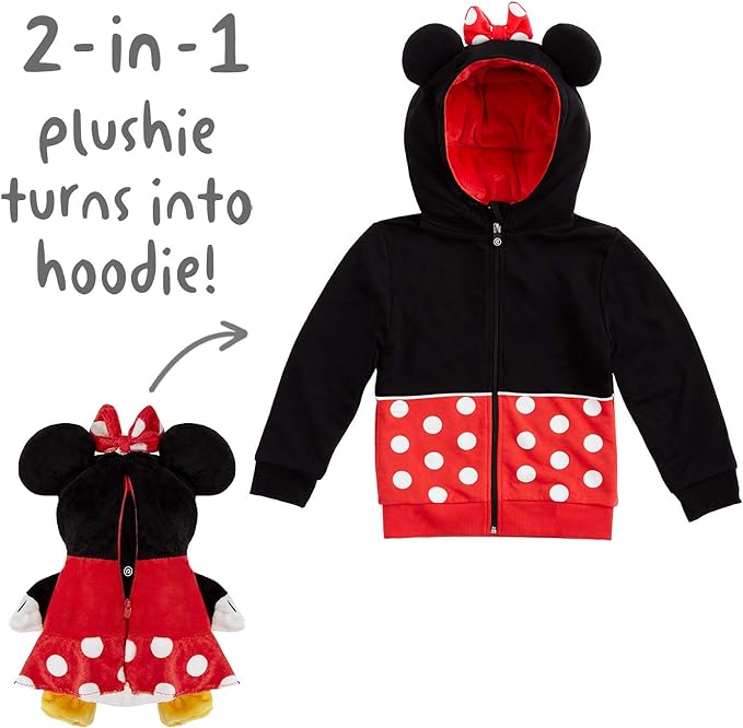 Sudadera con capucha y peluche suave 2 en 1 de Minnie Mouse de Cubcoats, color rojo y negro 