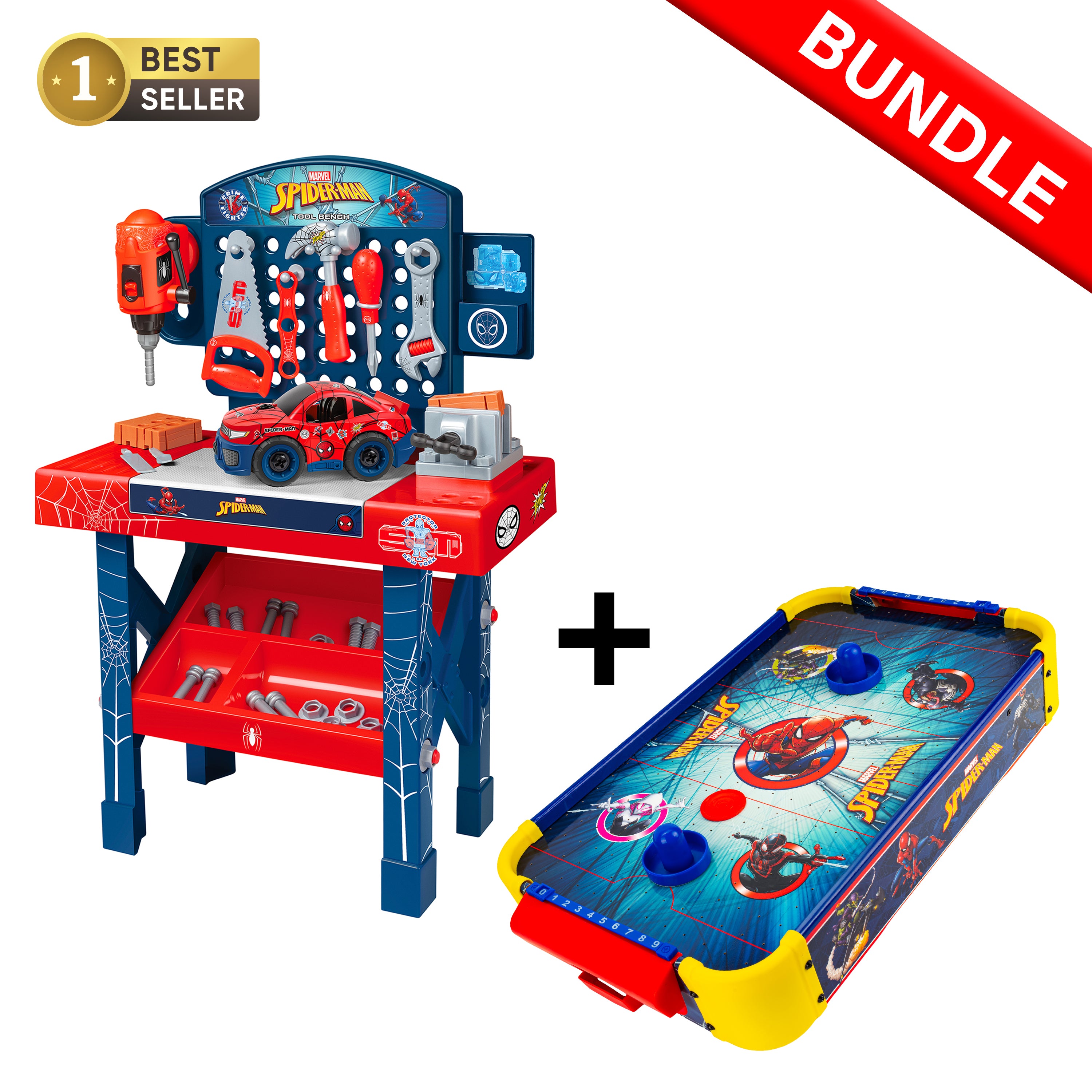Spider-Man Tool Bench Playset & Air Hockey Bundle