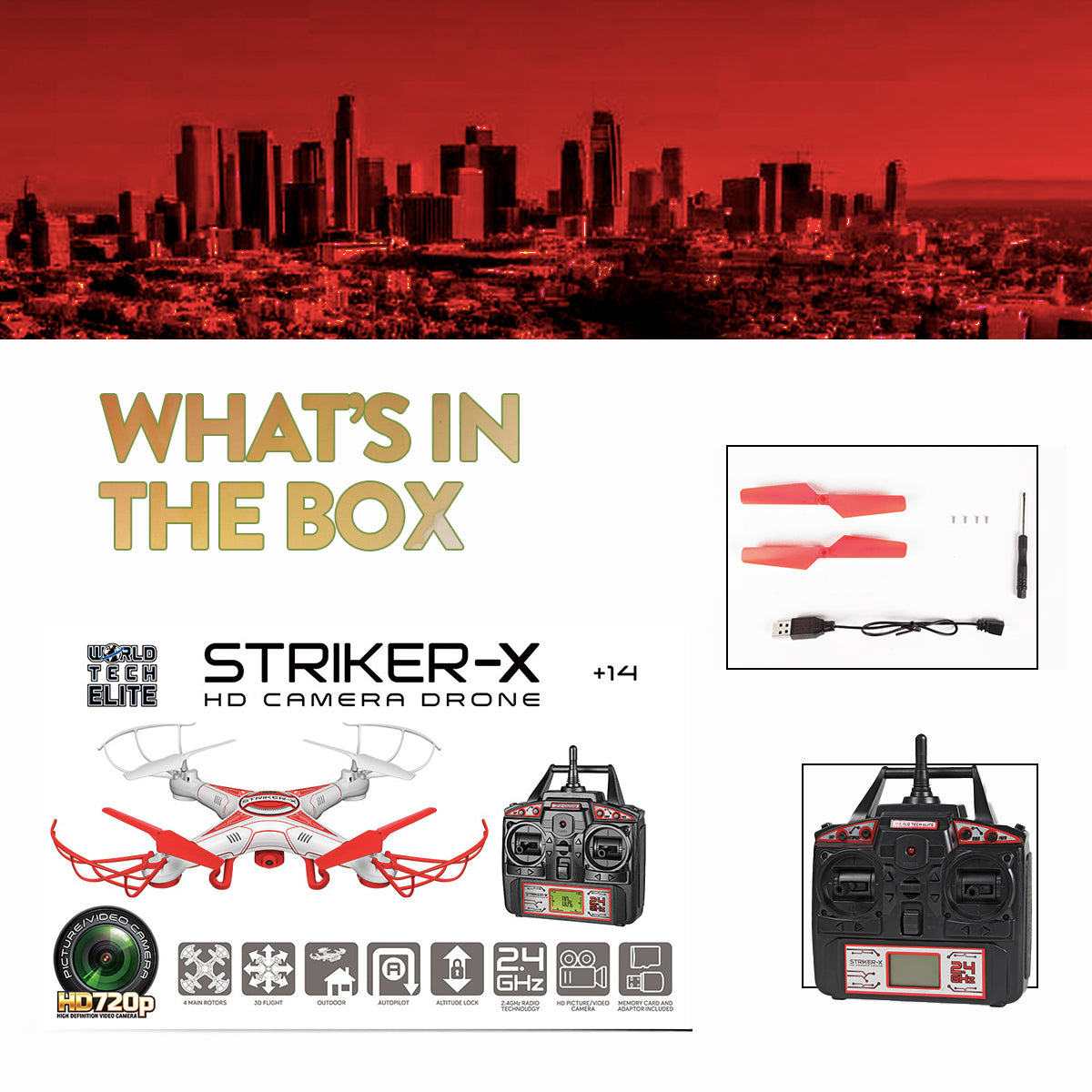 Drone cuadricóptero con control remoto Striker-X HD con imagen y vídeo