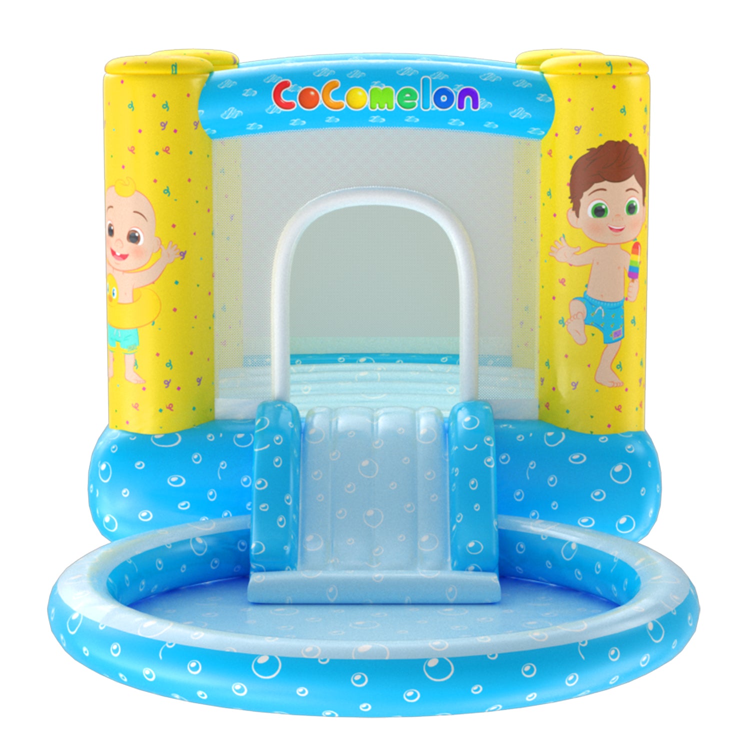 Castillo inflable CoComelon Jump N' Slide con piscina (incluye bomba de aire eléctrica)