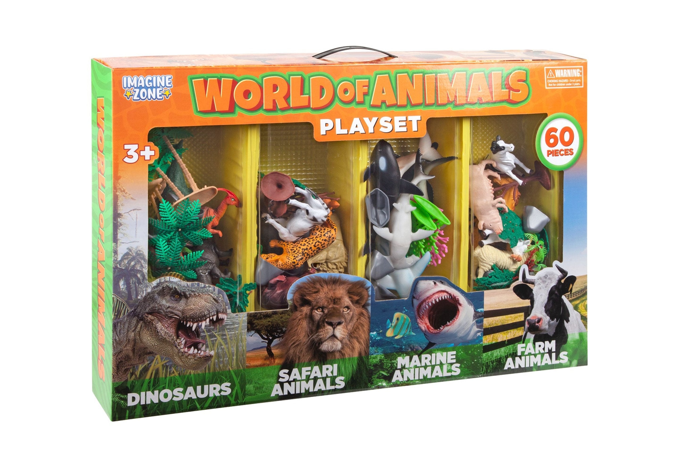 World of Animals Playset - 60 pieces Dinosaurs, Safari, Marine & Farm