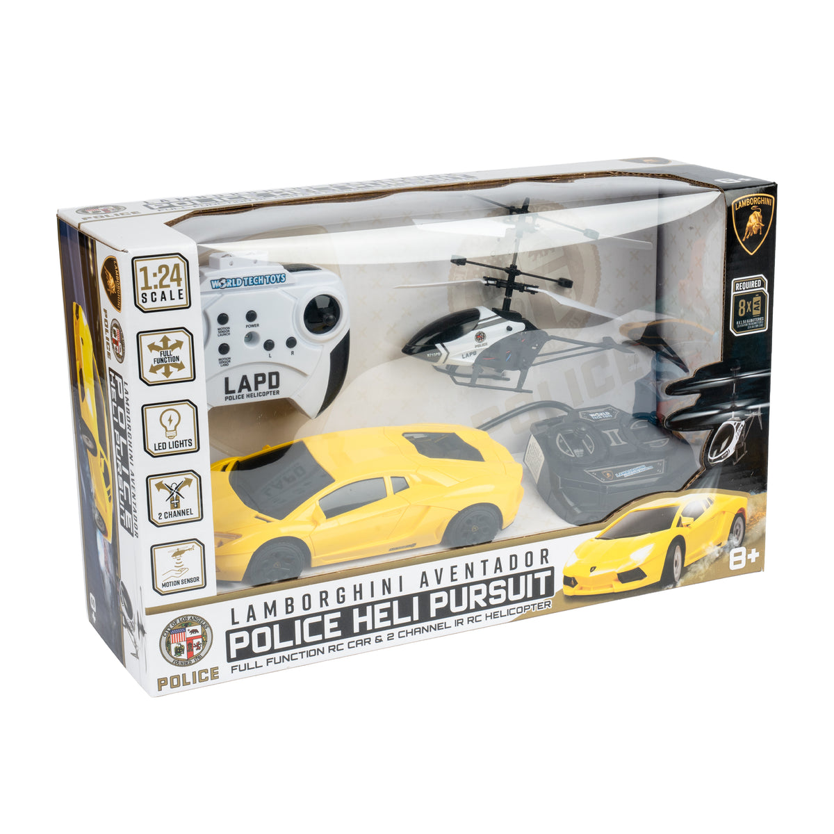 2 Pack - RC Lamborghini Aventador Police and LAPD RC Heli Pursuit RC Set