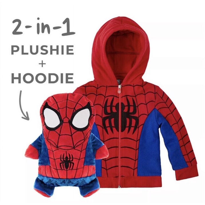 Sudadera con capucha transformable 2 en 1 de Spider-Man y peluche suave Cubcoats, rojo y azul