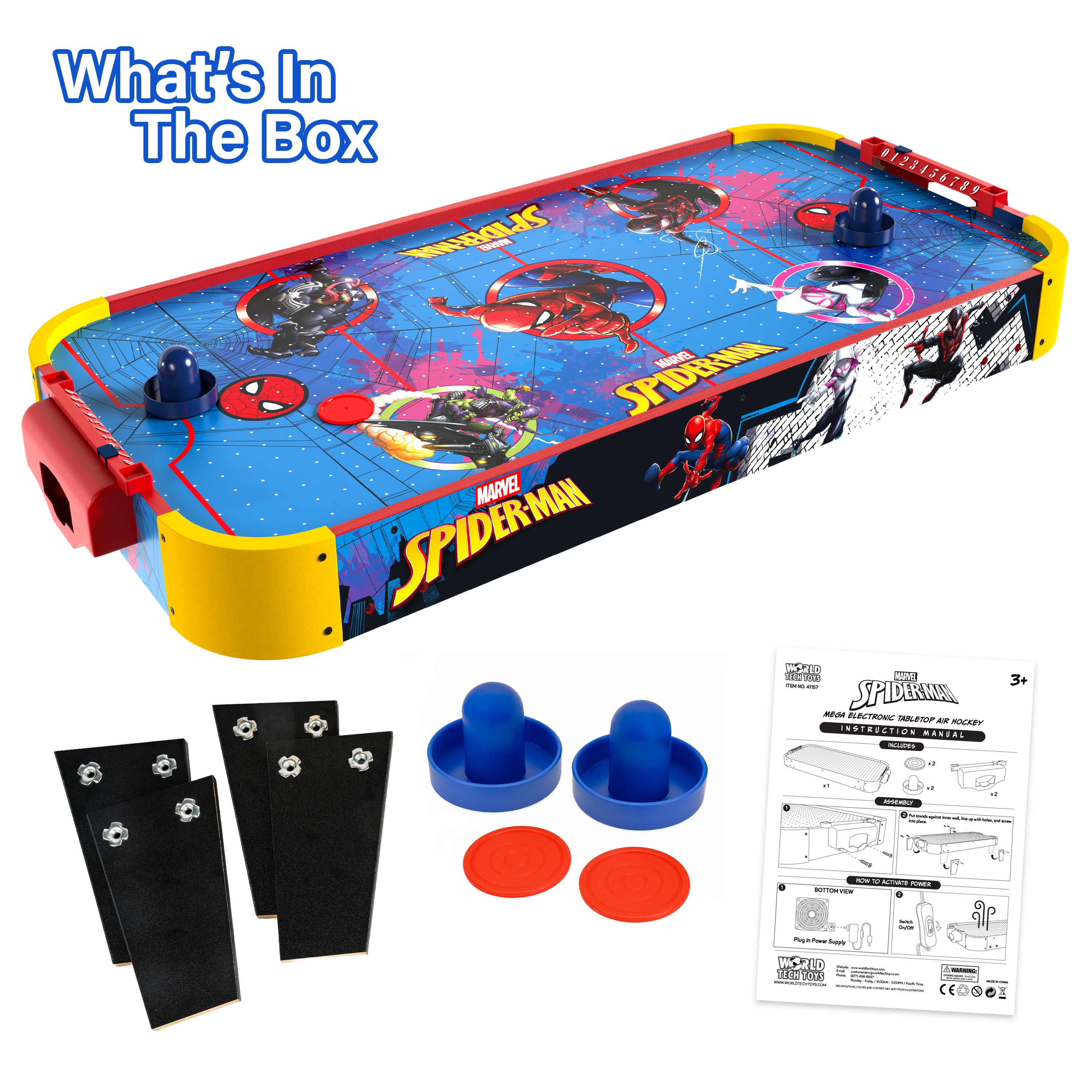 Mesa electrónica de hockey de aire de madera con Spidey y sus increíbles amigos