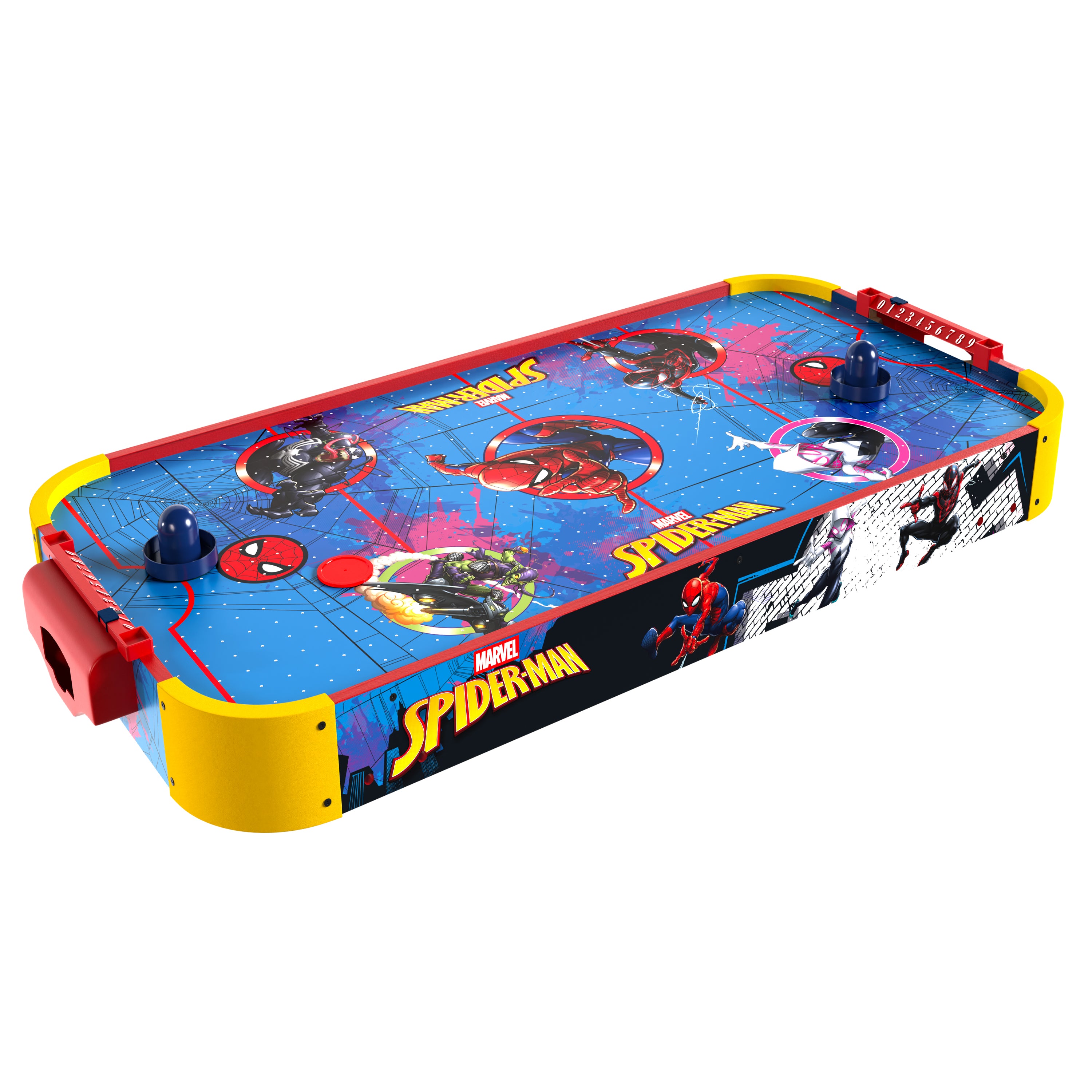 Mesa electrónica de hockey de aire de madera con Spidey y sus increíbles amigos