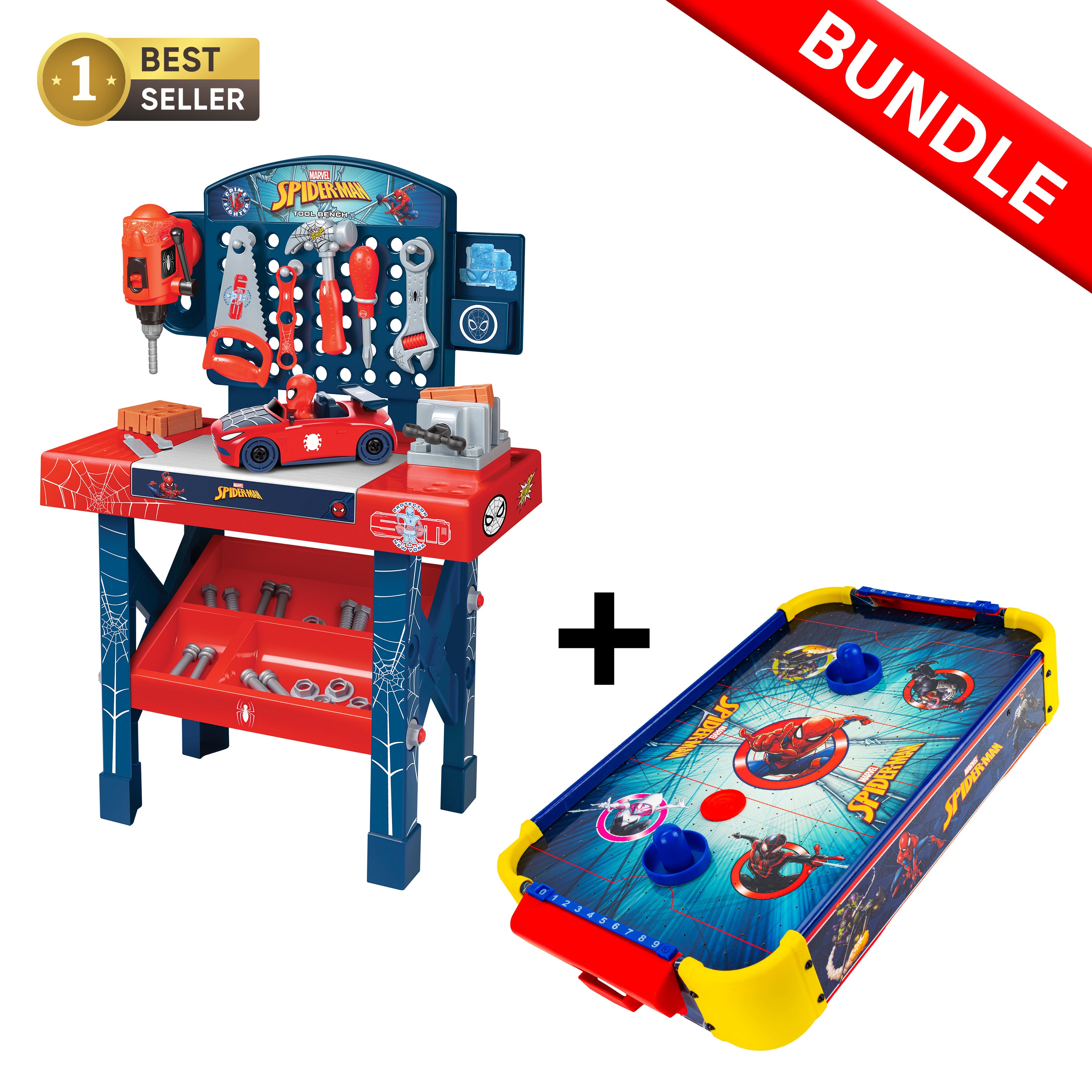 Spider-Man Tool Bench Playset & Air Hockey Bundle