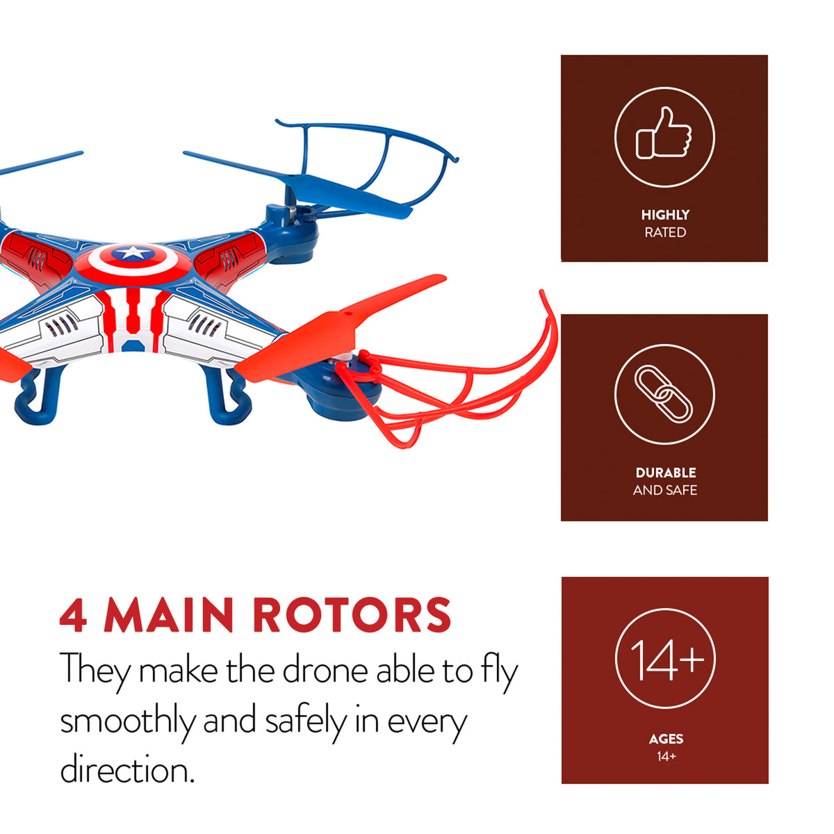 Dron RC Sky Hero de 2,4 GHz y 4,5 canales de los Vengadores, Capitán América, con licencia de Marvel