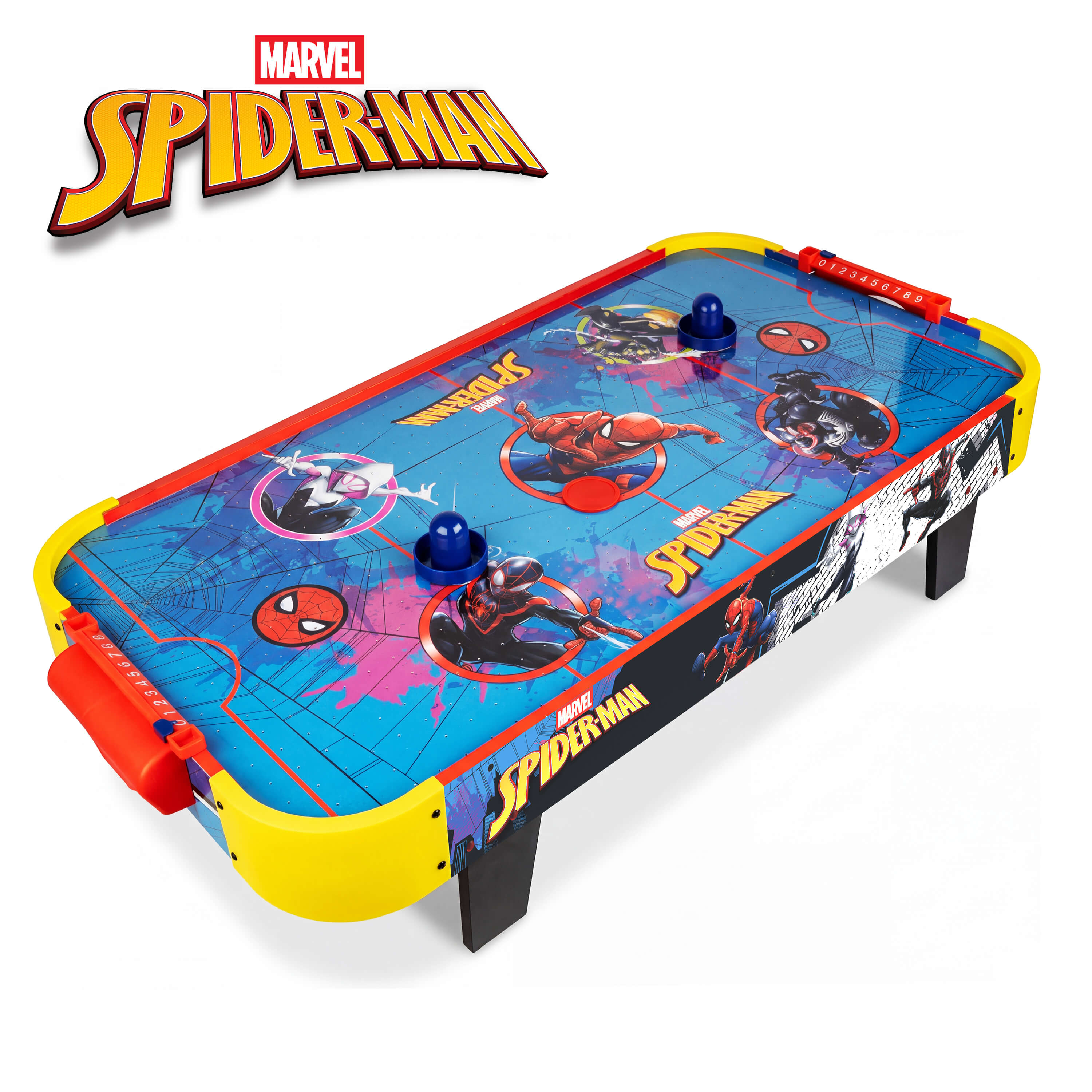 Mesa electrónica de hockey de aire de madera con Spidey y sus increíbles amigos