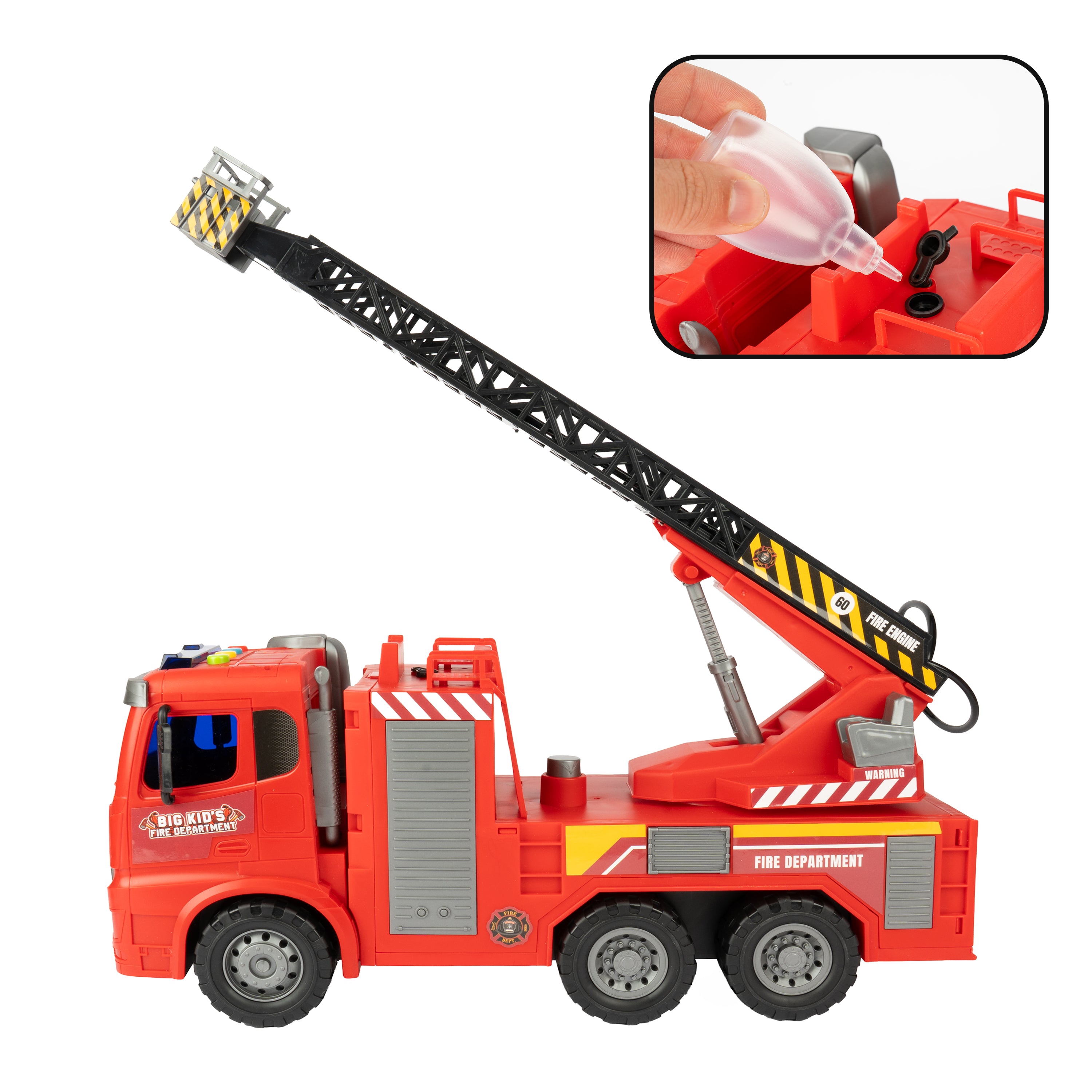 Big Kid's Fire Department Friction Ladder Fire Truck (1:10 scale) - Working Water Hose