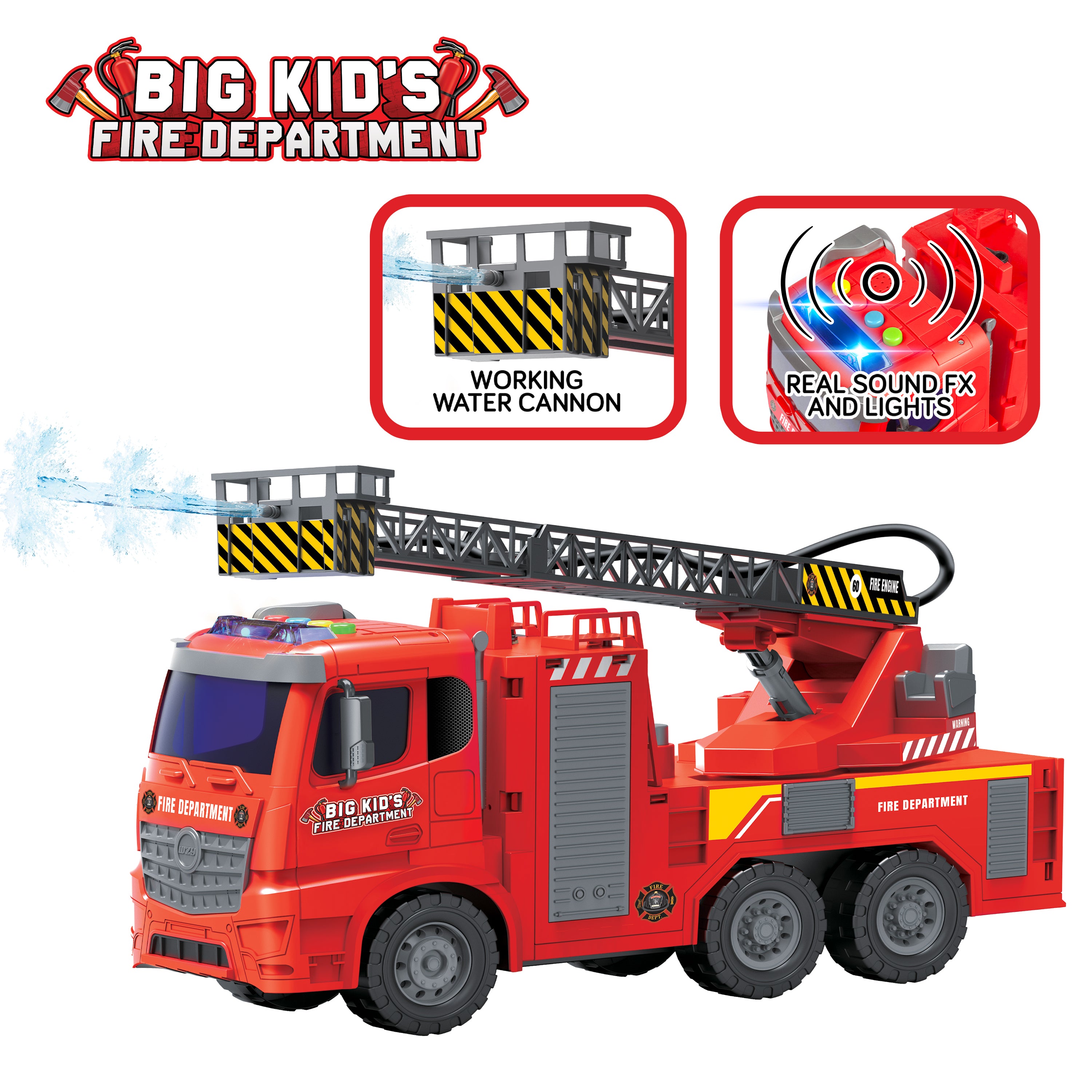 Big Kid's Fire Department Friction Ladder Fire Truck (1:10 scale) - Working Water Hose