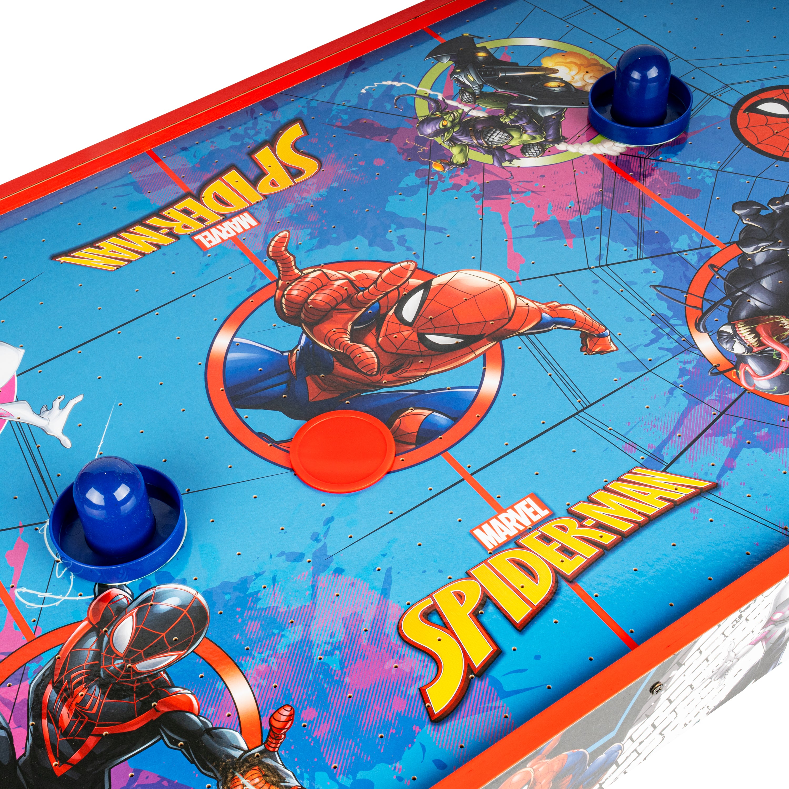 Mesa electrónica de hockey de aire de madera con Spidey y sus increíbles amigos
