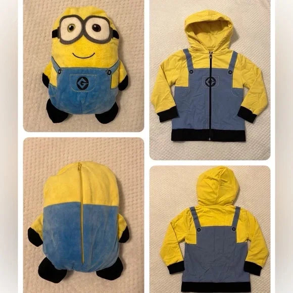 Sudadera con capucha transformable 2 en 1 y peluche suave de Minion de Cubcoats, azul y amarillo 