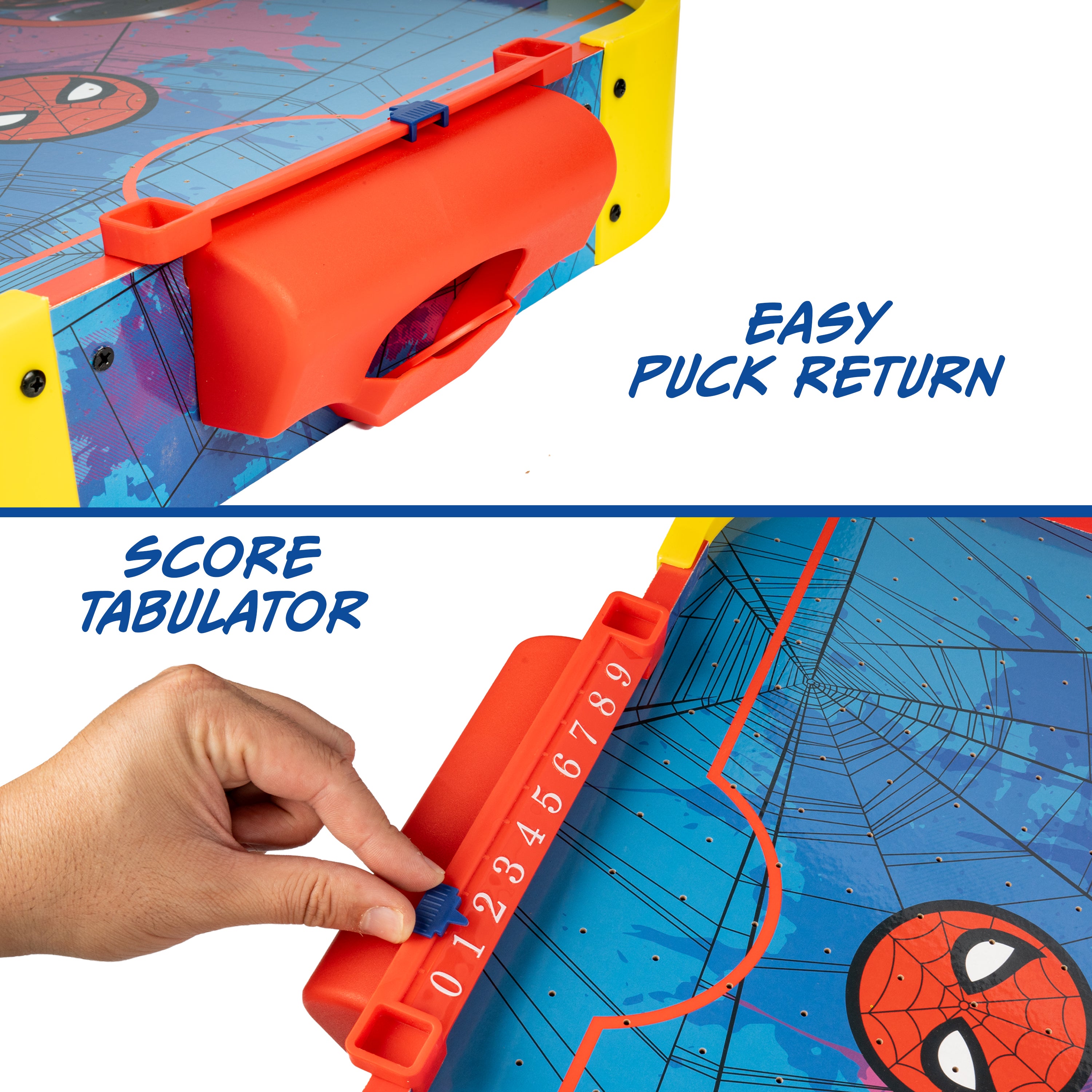 Mesa electrónica de hockey de aire de madera con Spidey y sus increíbles amigos