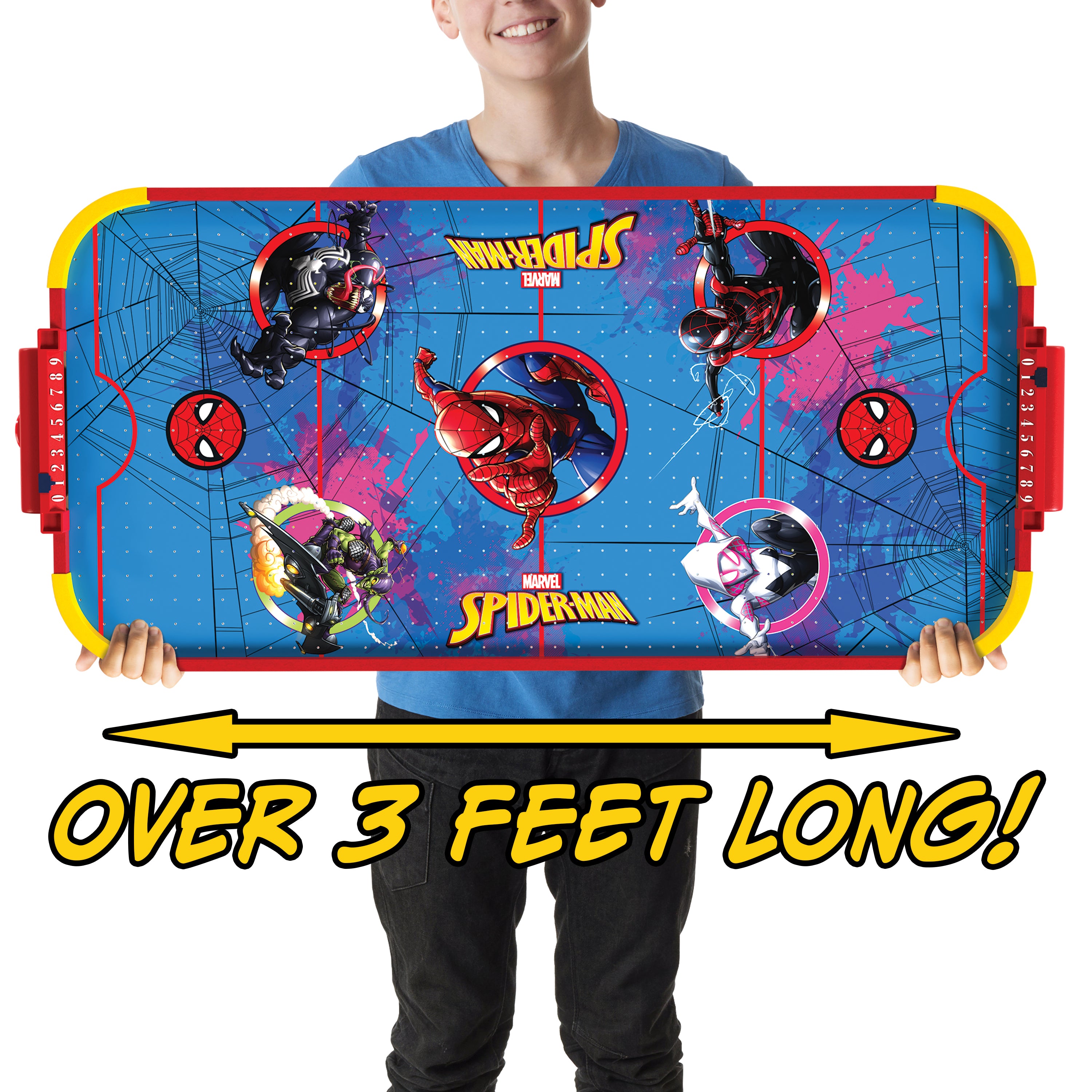 Mesa electrónica de hockey de aire de madera con Spidey y sus increíbles amigos