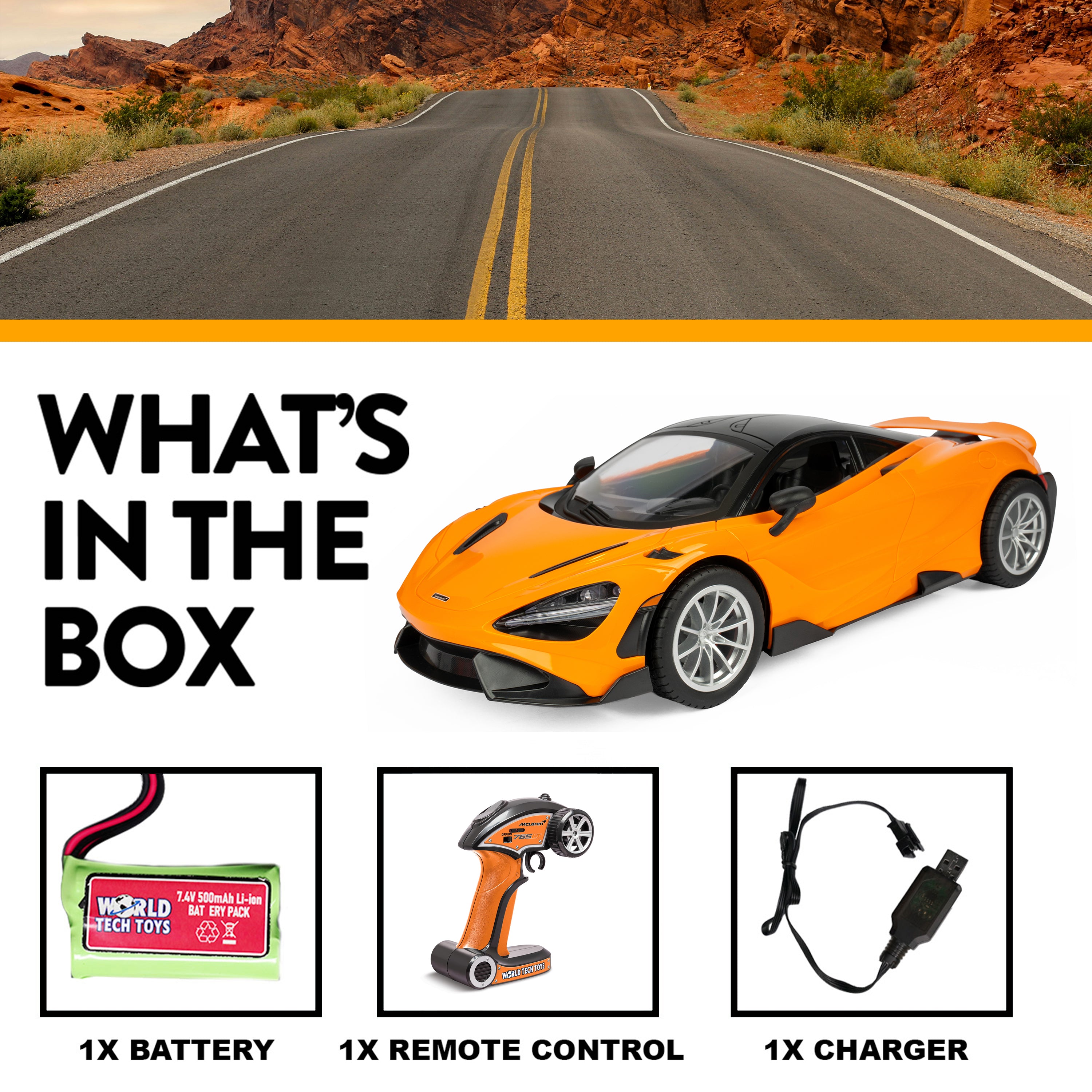 1:10 McLaren 765LT 2.4Ghz RC Car - Comes with Rechargeable Battery