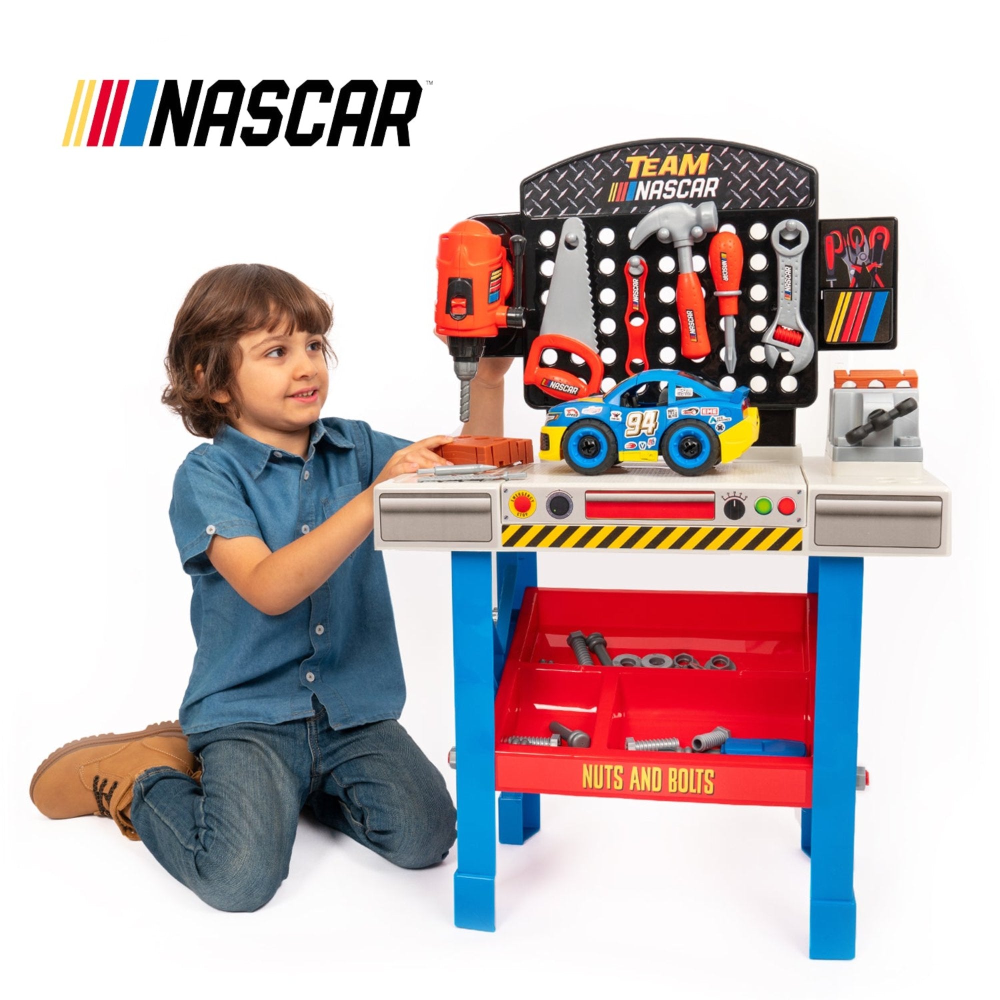 Team Nascar Pit Stop Playset with Take Apart Car (84 Pieces)