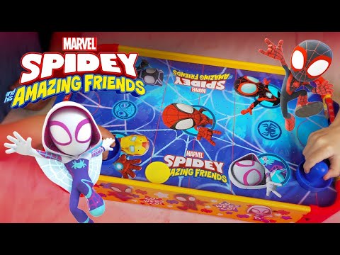 Mesa electrónica de hockey de aire de madera con Spidey y sus increíbles amigos