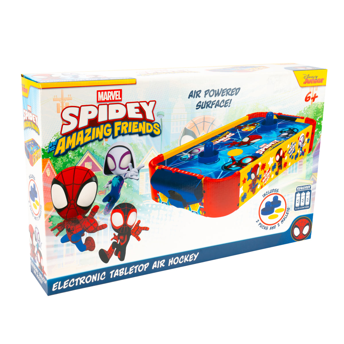 Mesa electrónica de hockey de aire de madera con Spidey y sus increíbles amigos