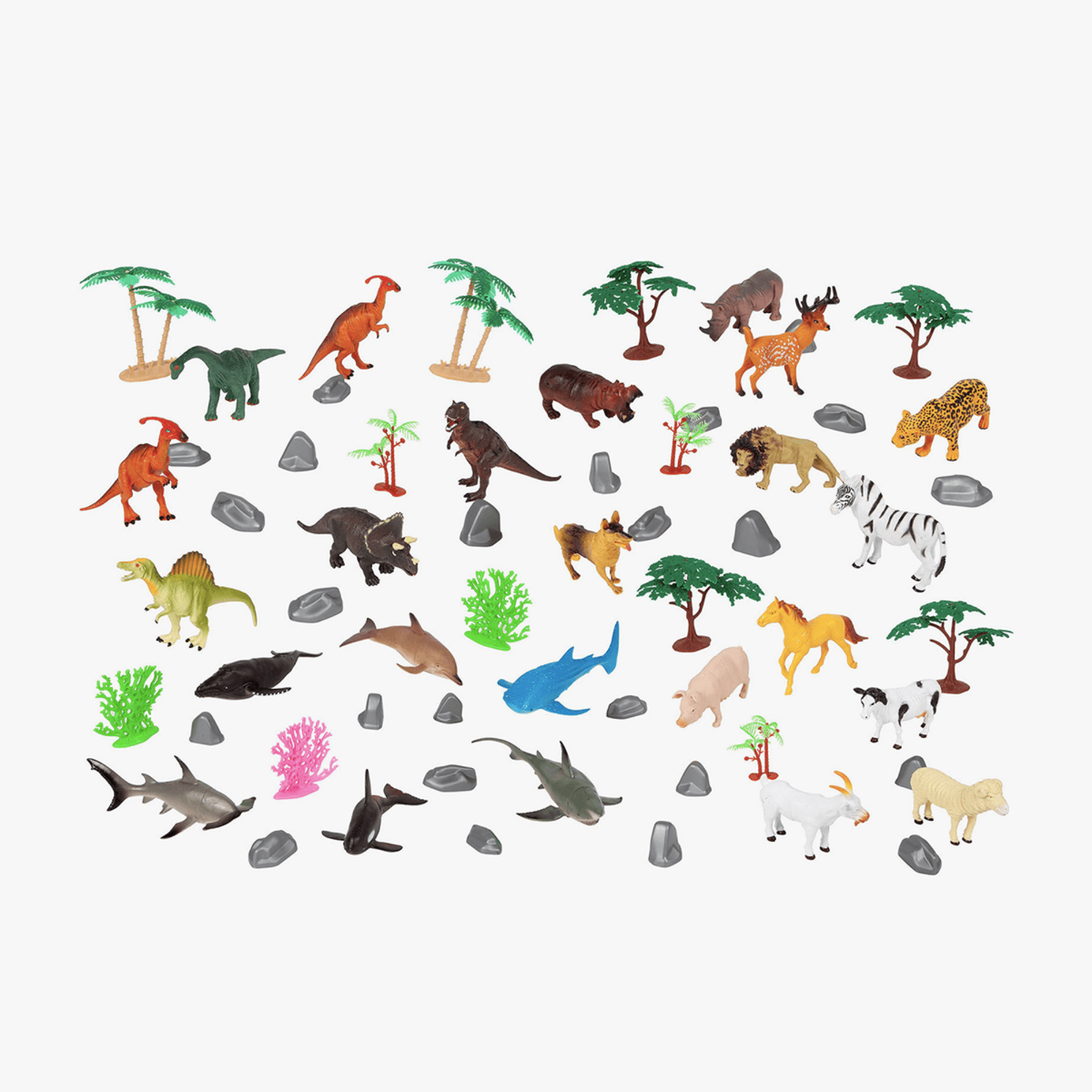 World of Animals Playset - 60 pieces Dinosaurs, Safari, Marine & Farm