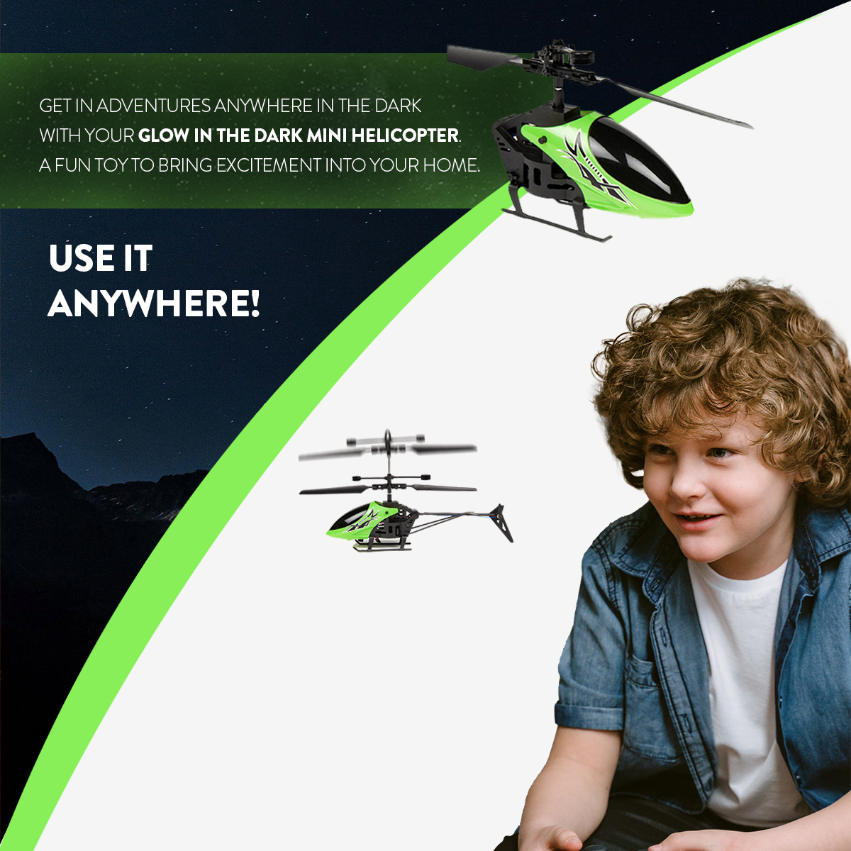 Helicóptero de control remoto infrarrojo que brilla en la oscuridad Hornet