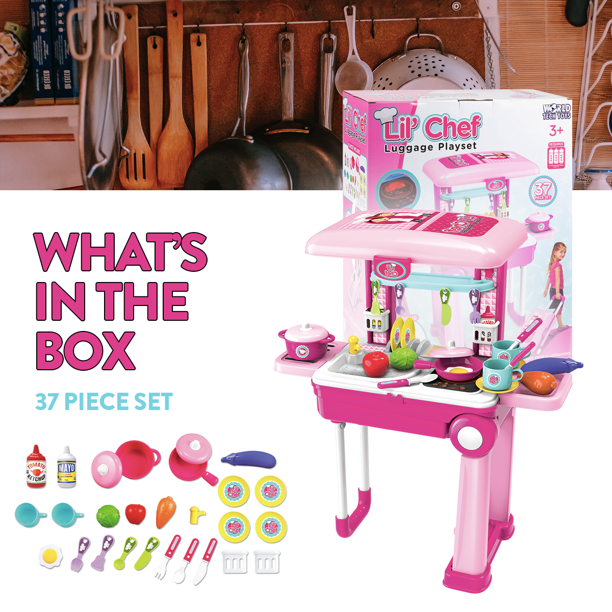 Lil' Chef Pink Luggage Playset (37 Piece)