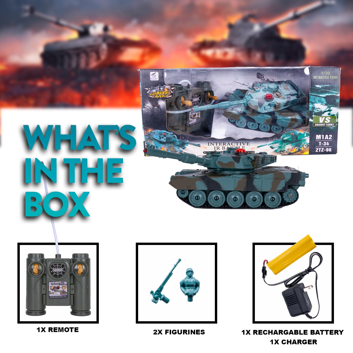 Tanque eléctrico de control remoto M1A2 Abrams Forest Green a escala 1:32