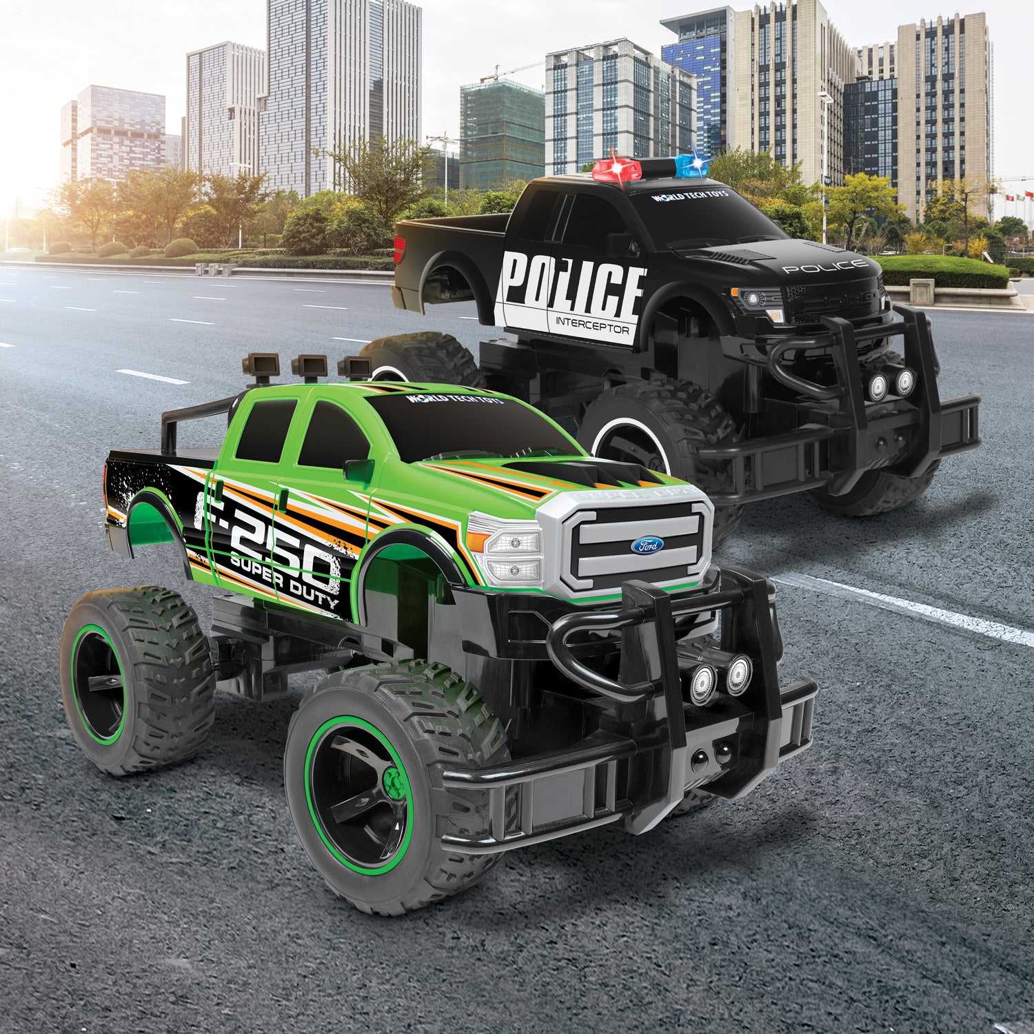 Ford F-150 Police Monster Struck and Ford F-250 Super Duty RC Truck 1:14 Scale Bundle