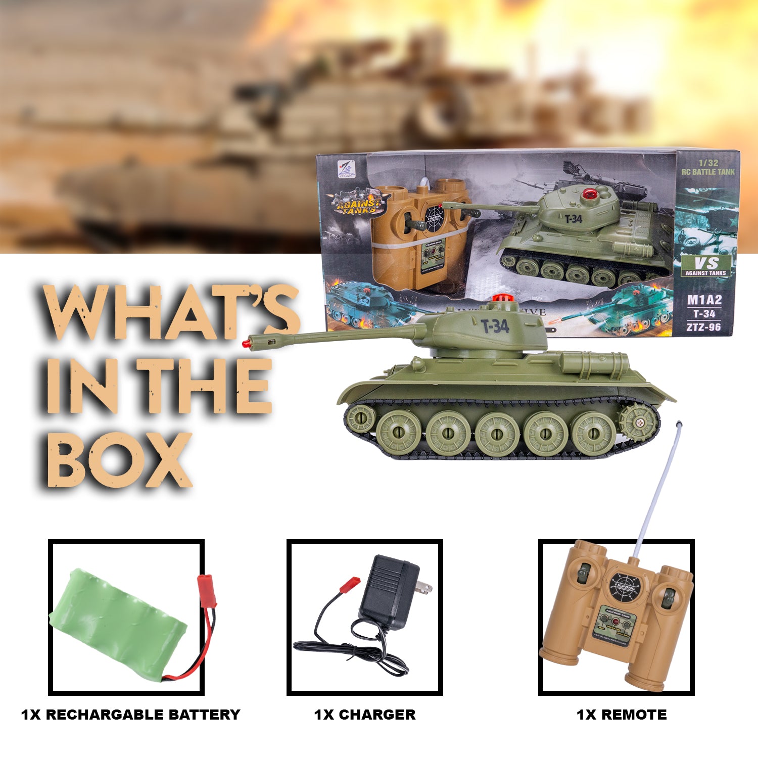 Contra tanques M1A2 Abrams Verde Oliva 1:32 RTR Eléctrico RC