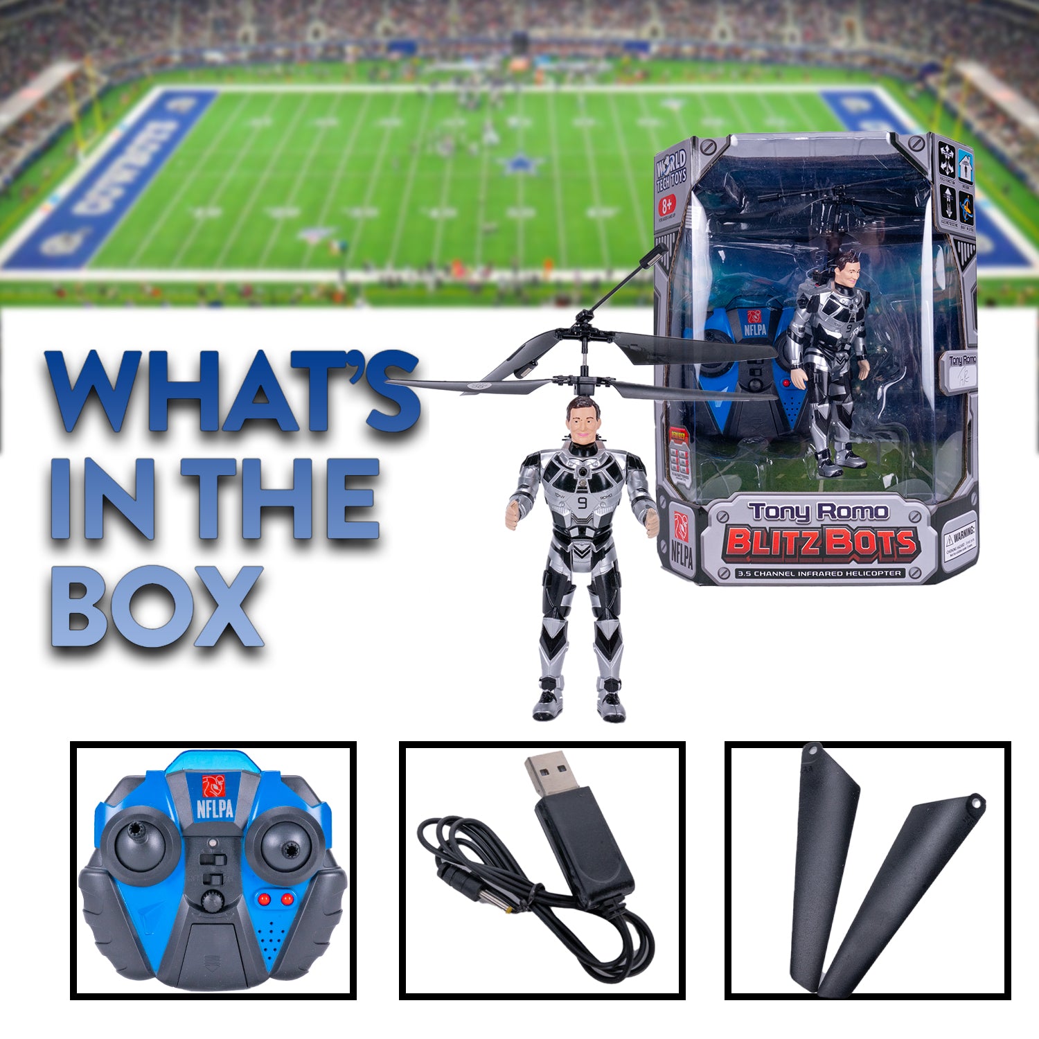 Helicóptero RC Tony Romo BlitzBots de 3,5 canales IR con licencia de la NFLPA