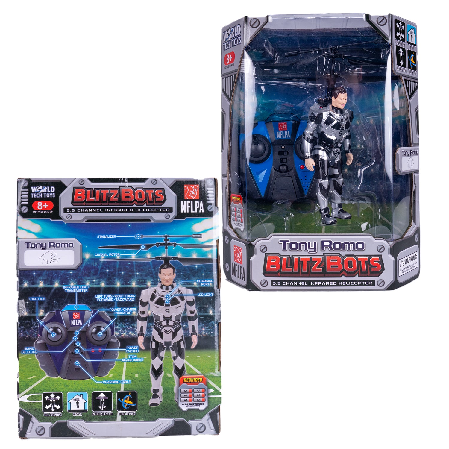 Helicóptero RC Tony Romo BlitzBots de 3,5 canales IR con licencia de la NFLPA